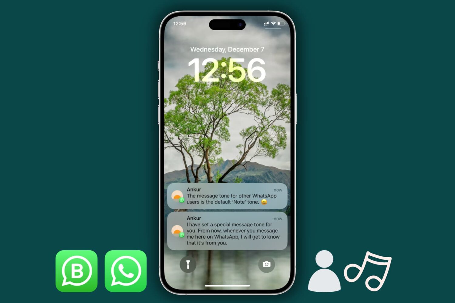 iPhone Lock Screen showing two WhatsApp messages