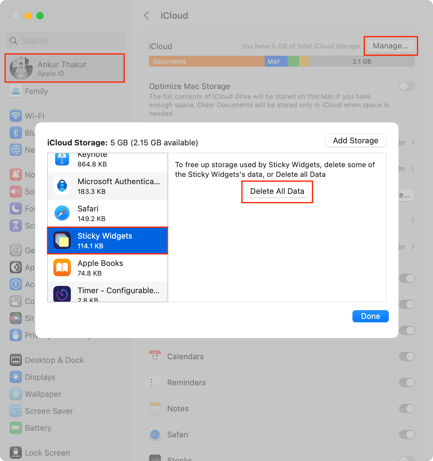 Delete app data from iCloud on Mac