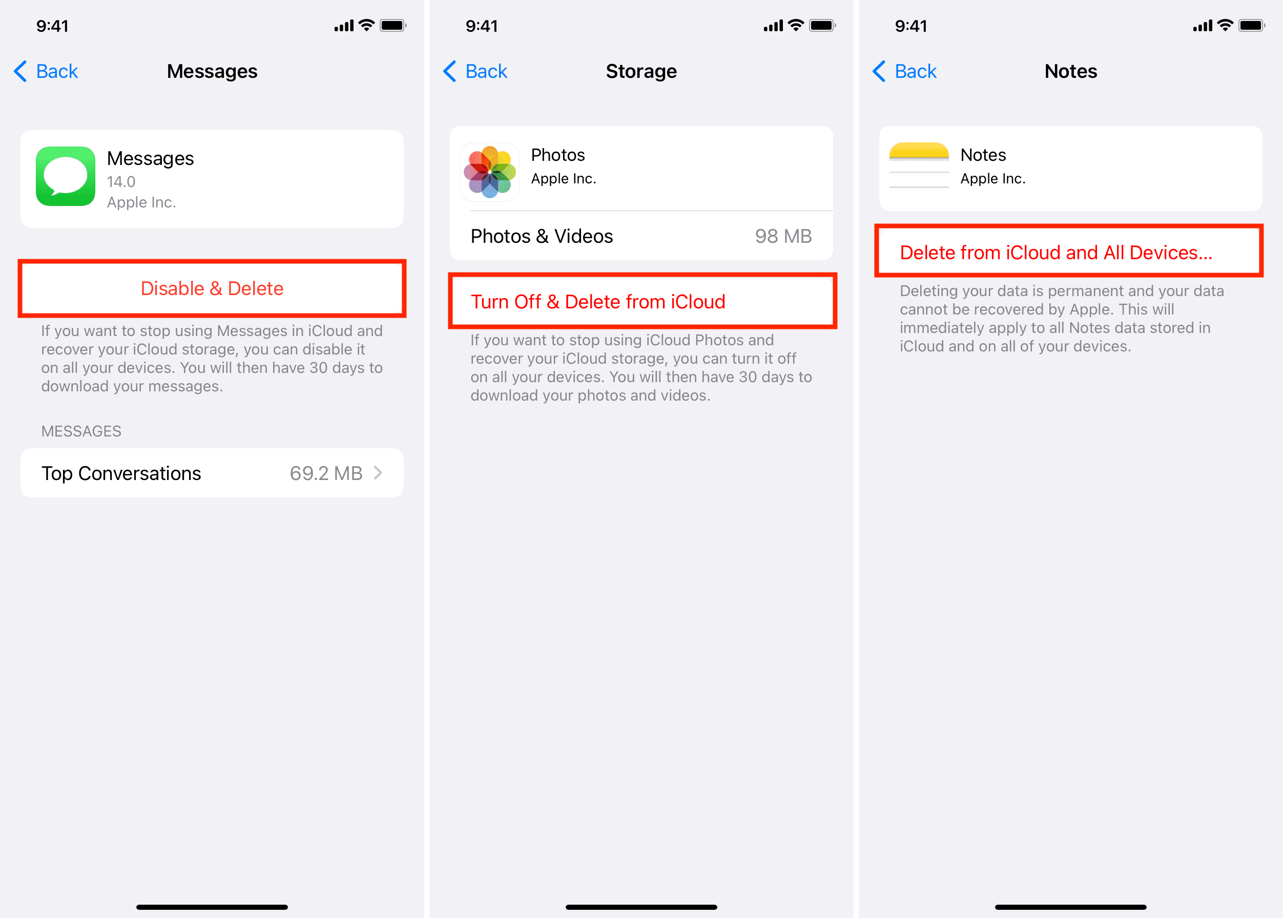 Delete data from app in iCloud and turn off the feature