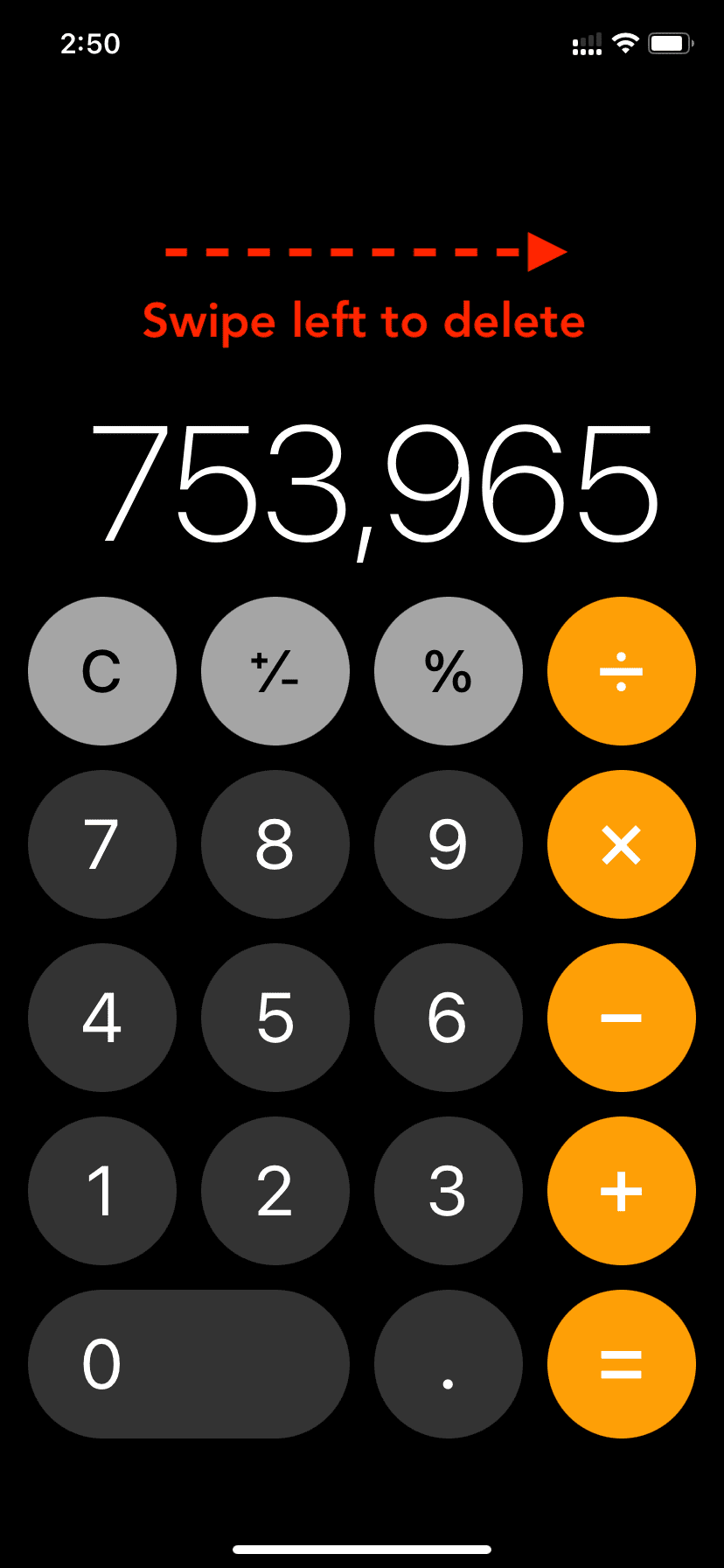 Delete digits one by one in iPhone Calculator