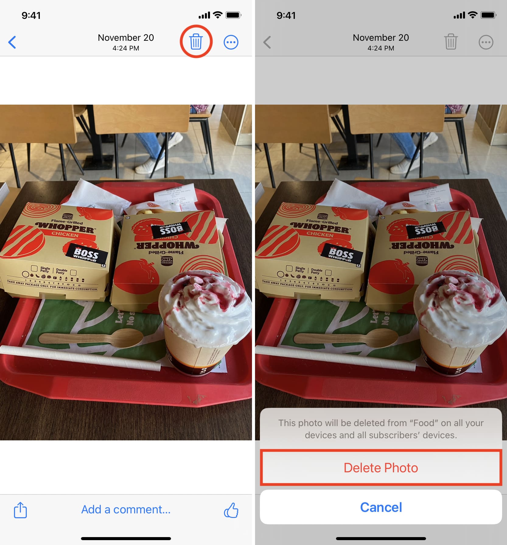 Delete photo from a shared album on iPhone which will remove it from public website