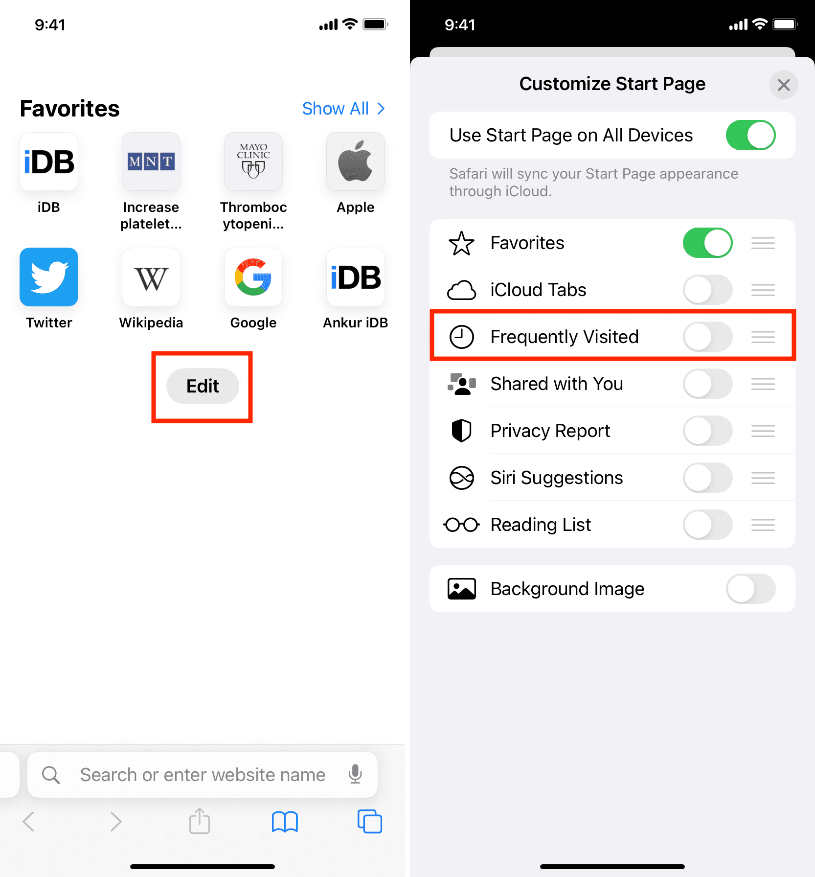 Disable Frequently Visited in Safari on iPhone