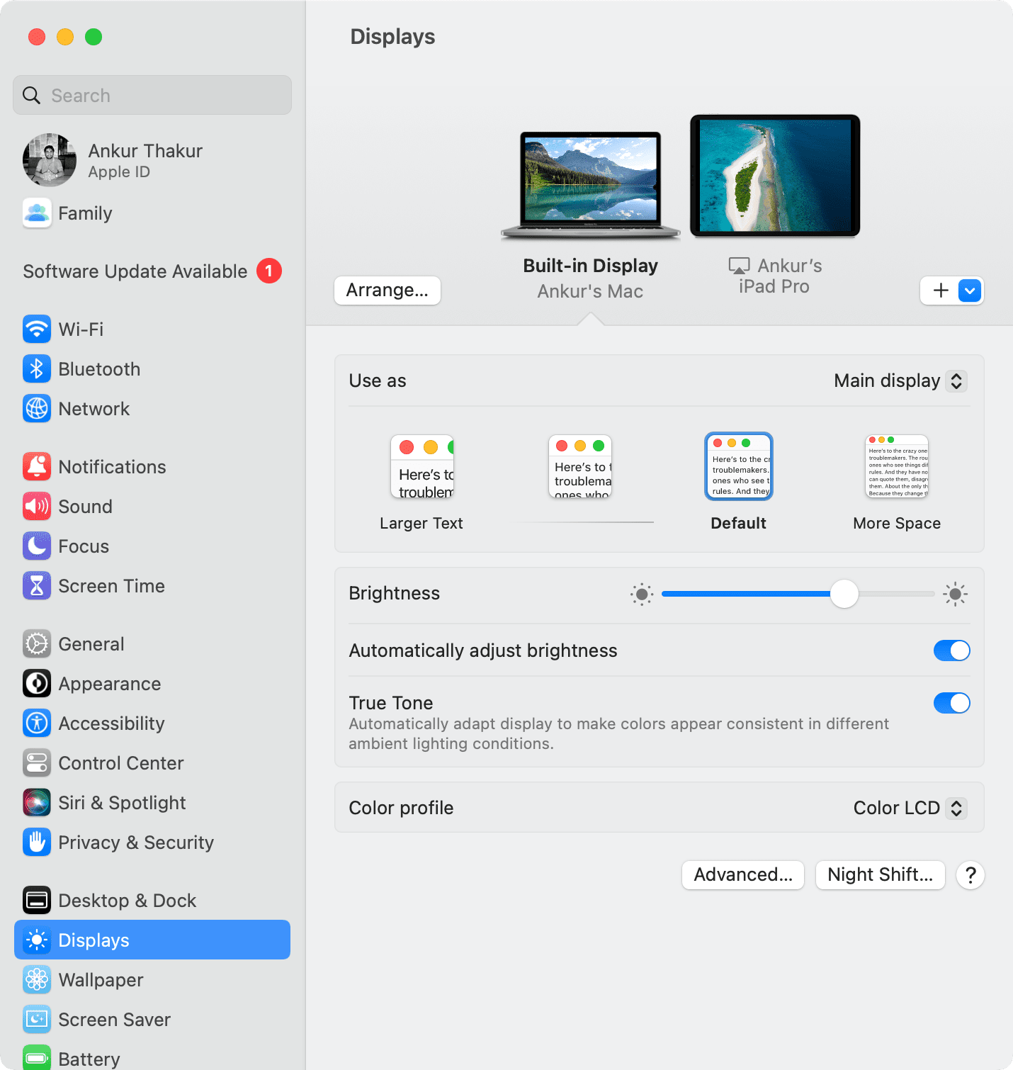 Displays setting on Mac to use iPad as secondary display