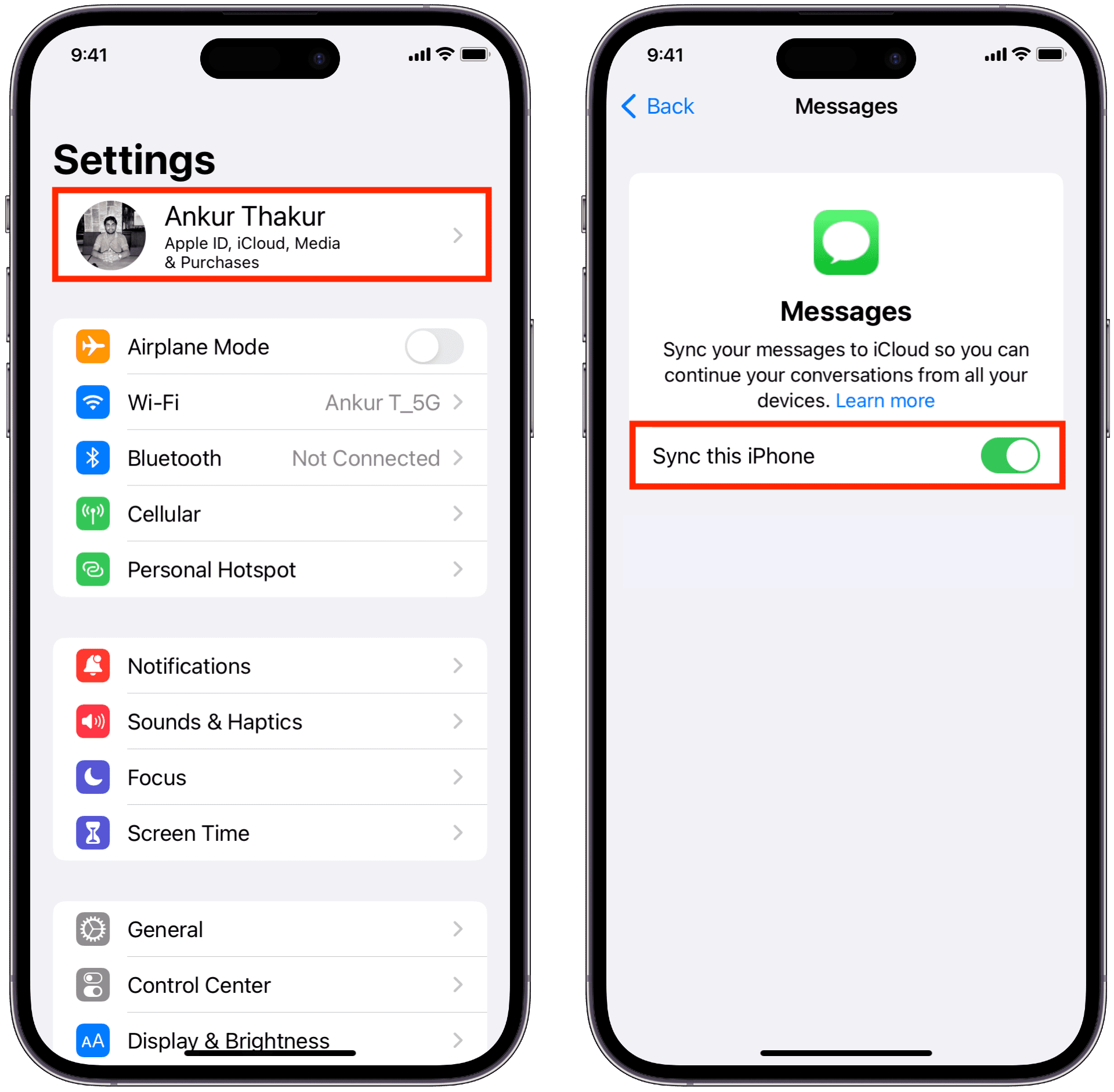 Enable messages sync on your new iPhone