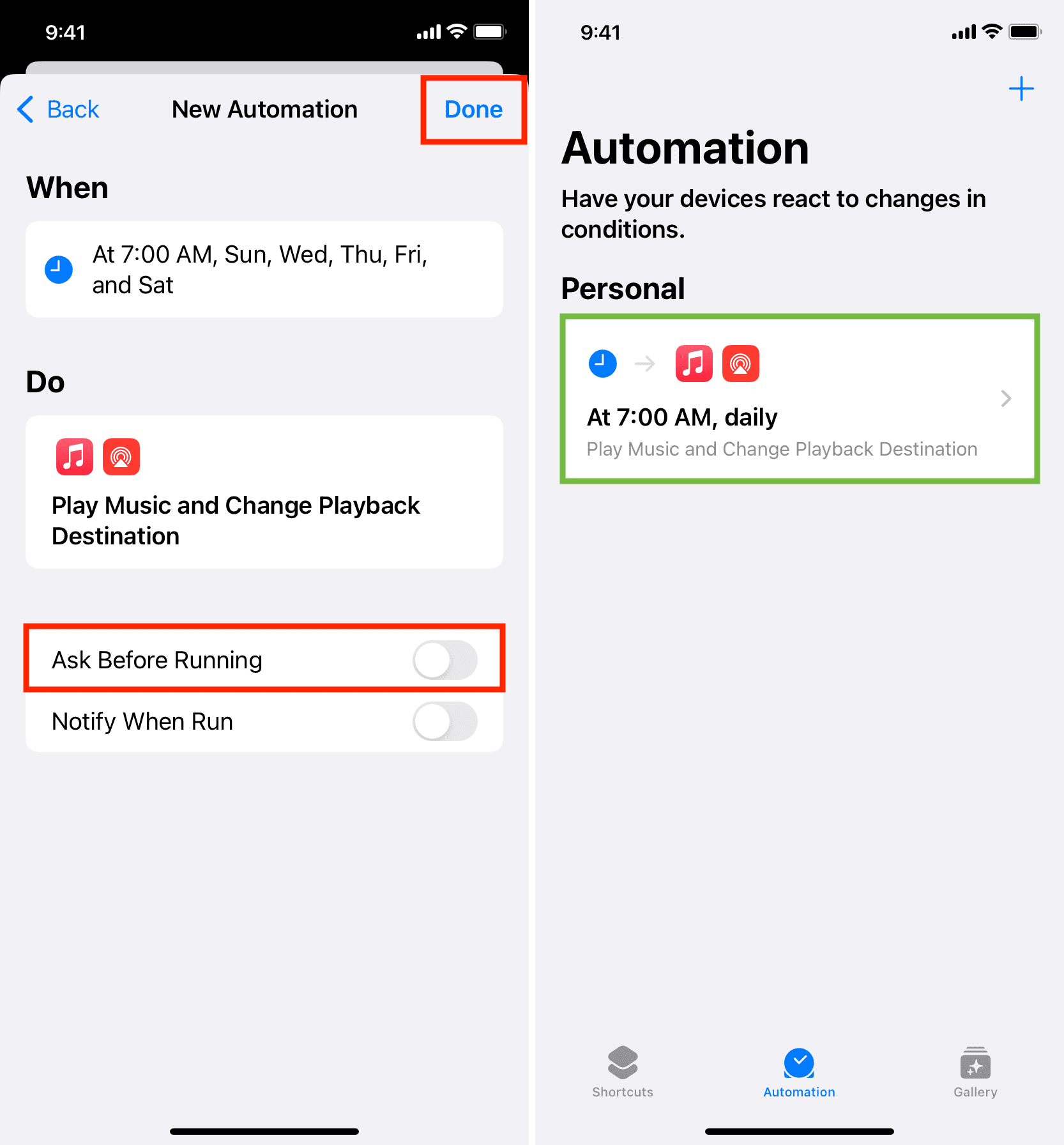 Finish creating play music on HomePod automation