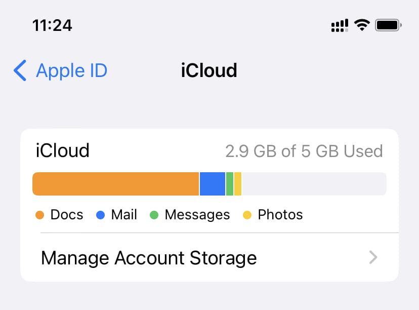Free iCloud space showing on iPhone