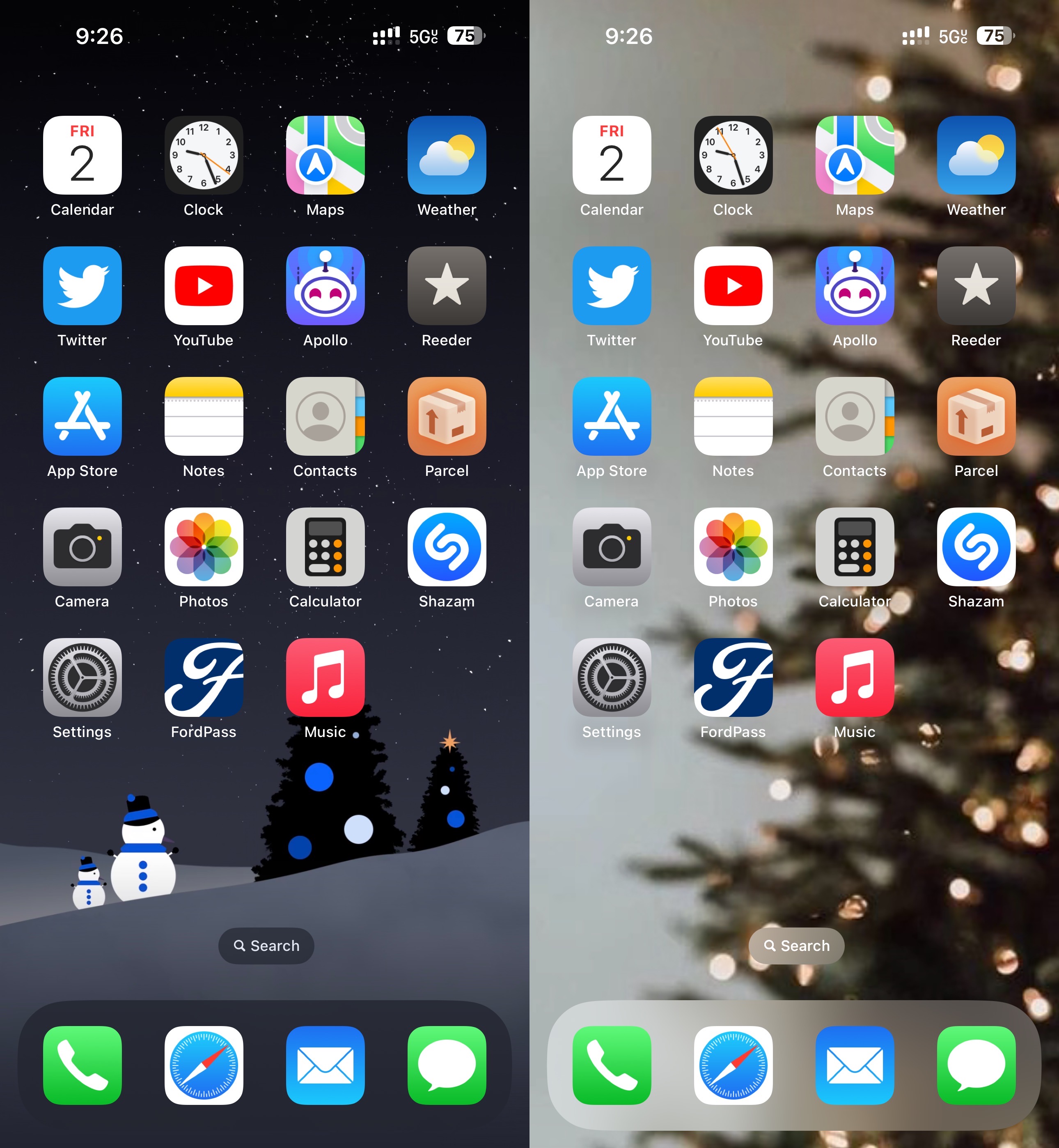 Holiday light and dark mode wallpapers for iPhone.