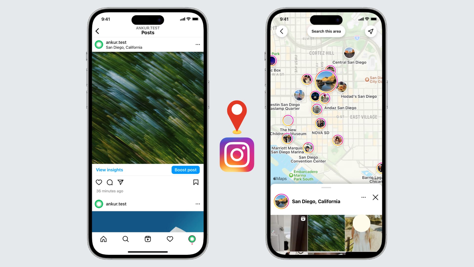 Instagram app showing a post with location added to it