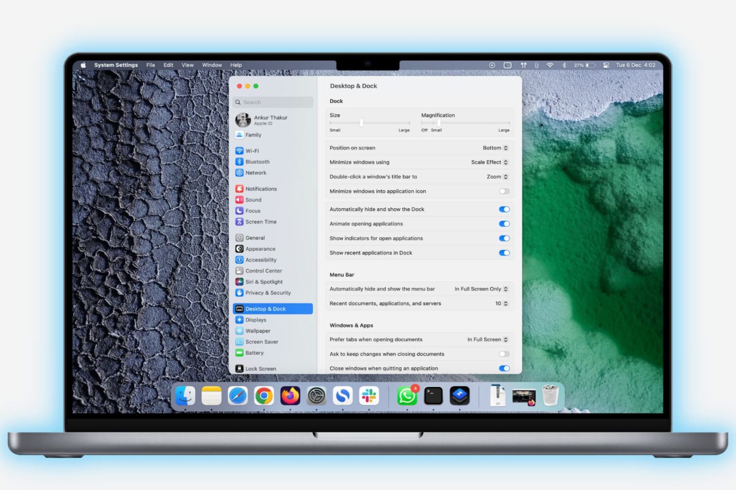 Dock settings on MacBook Pro