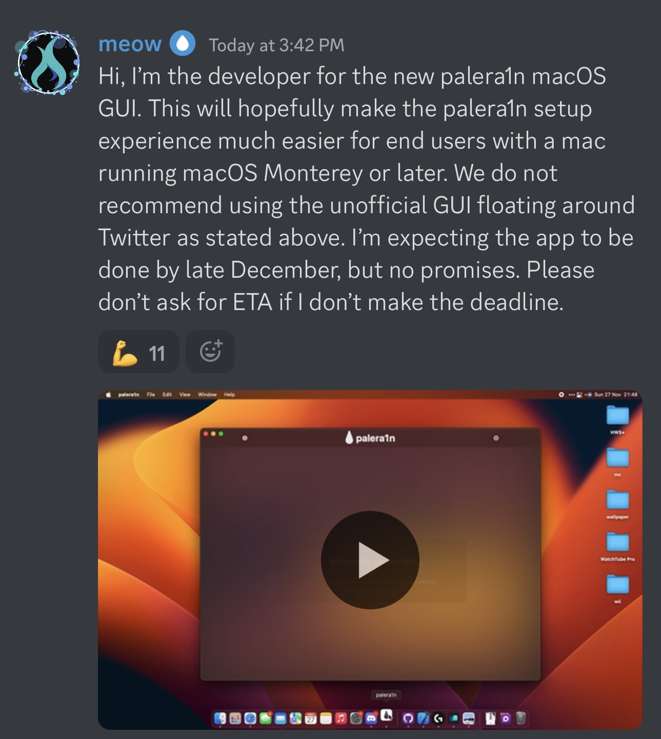 Meow shows off the palera1n team’s upcoming GUI.