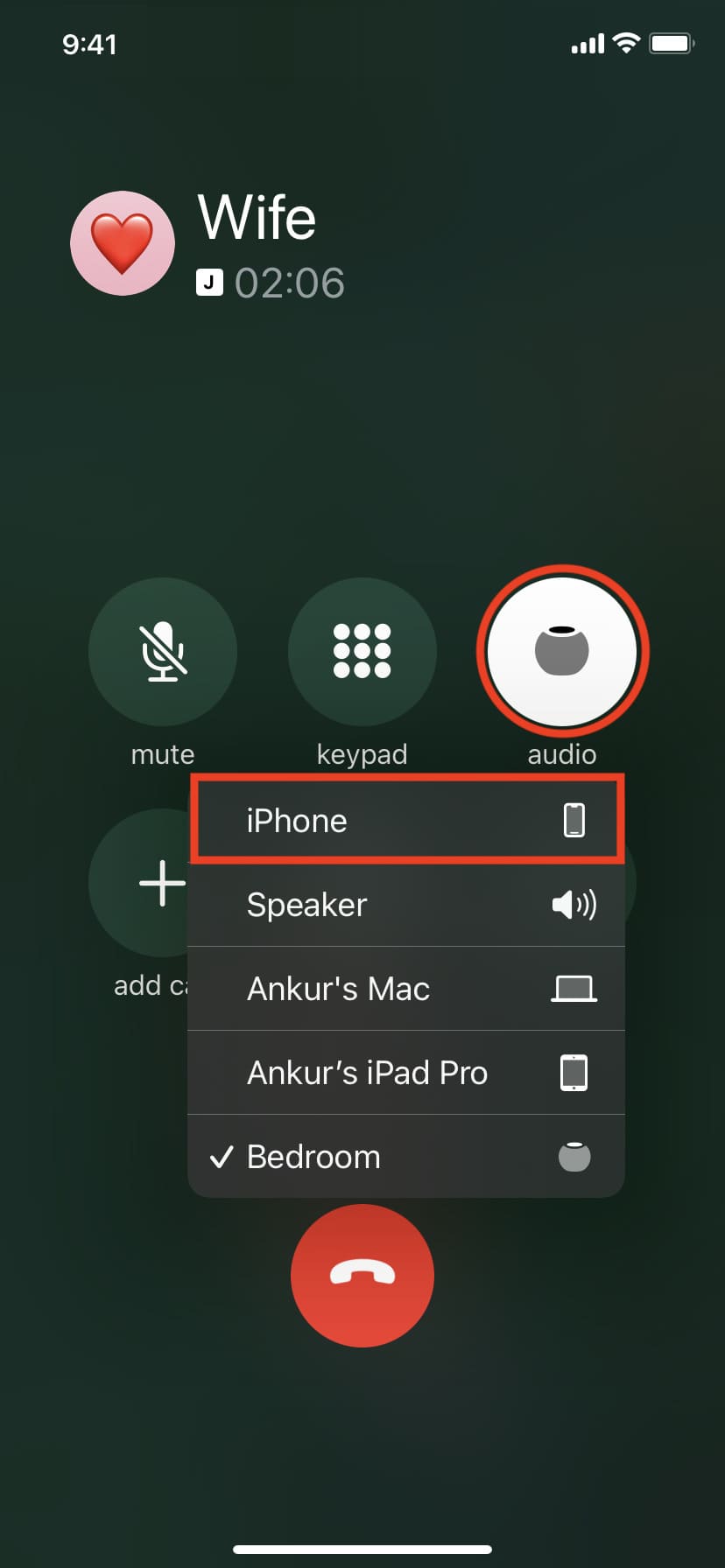 Move phone call from HomePod to iPhone