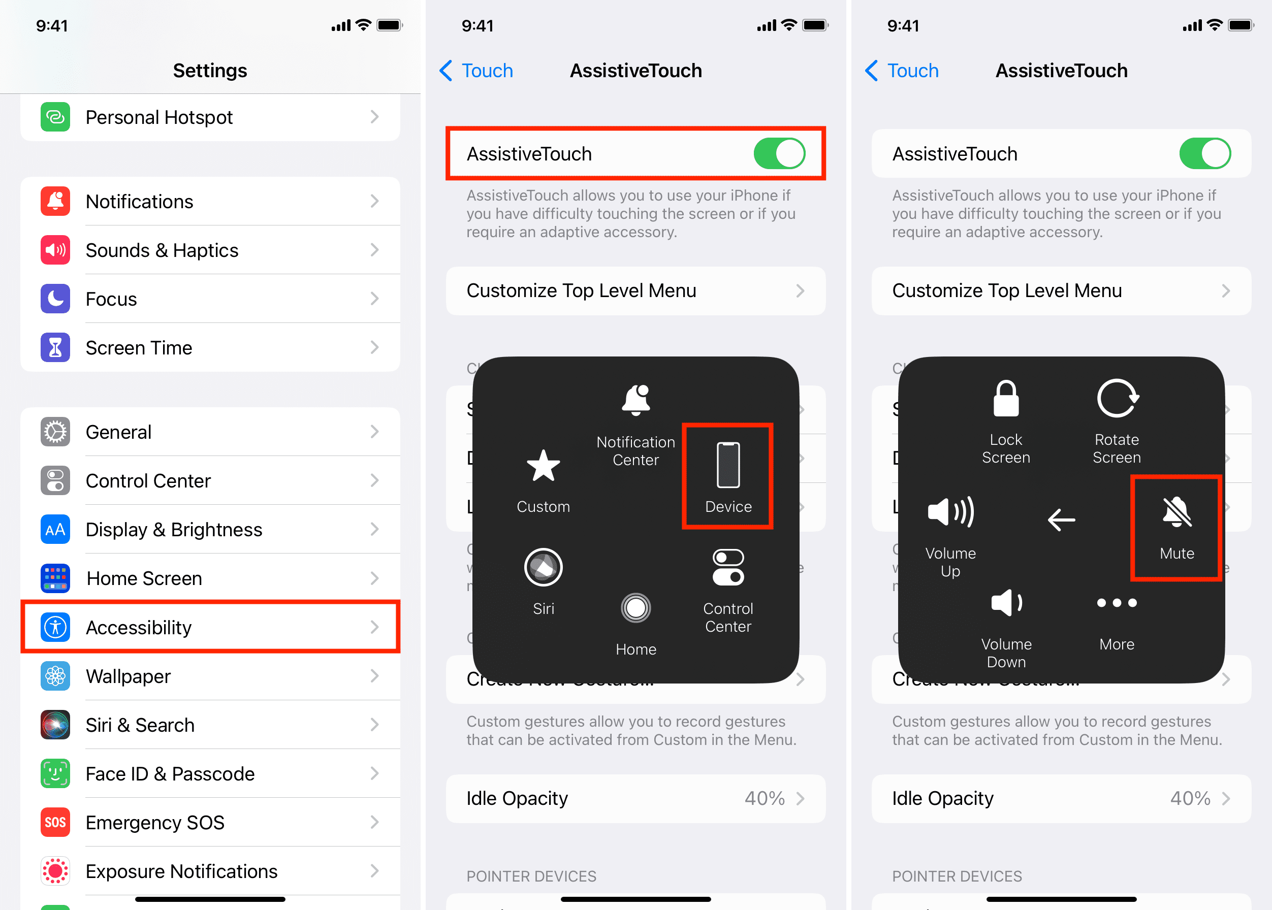 Mute iPhone using AssistiveTouch