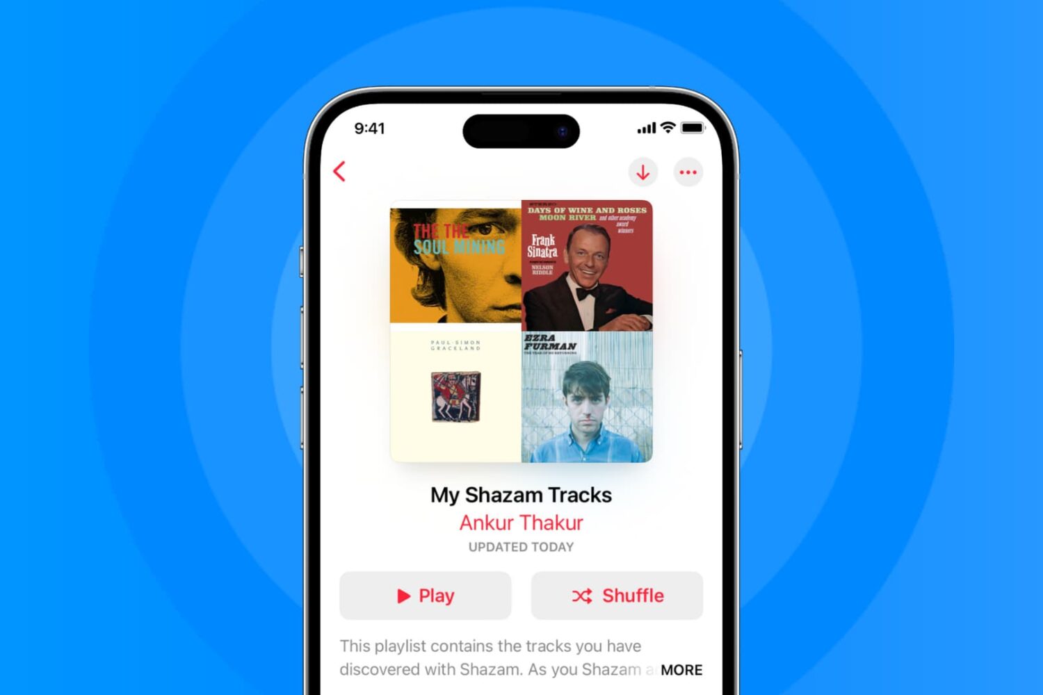 My Shazam Tracks playlist in the Music app on iPhone