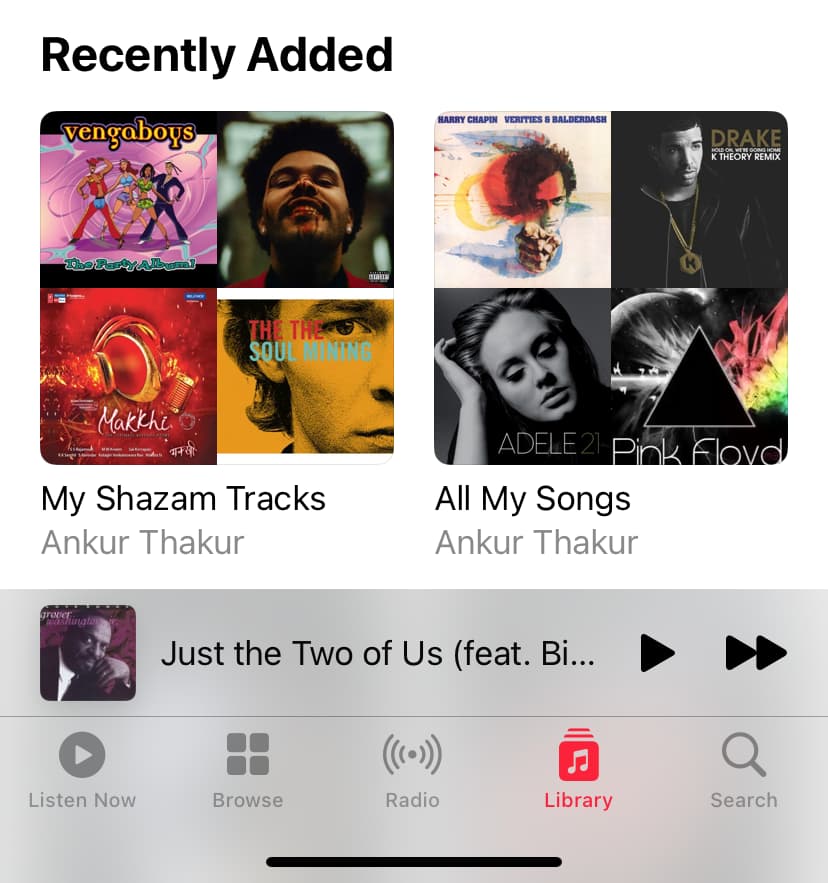 My Shazam Tracks playlist in Music app on iPhone