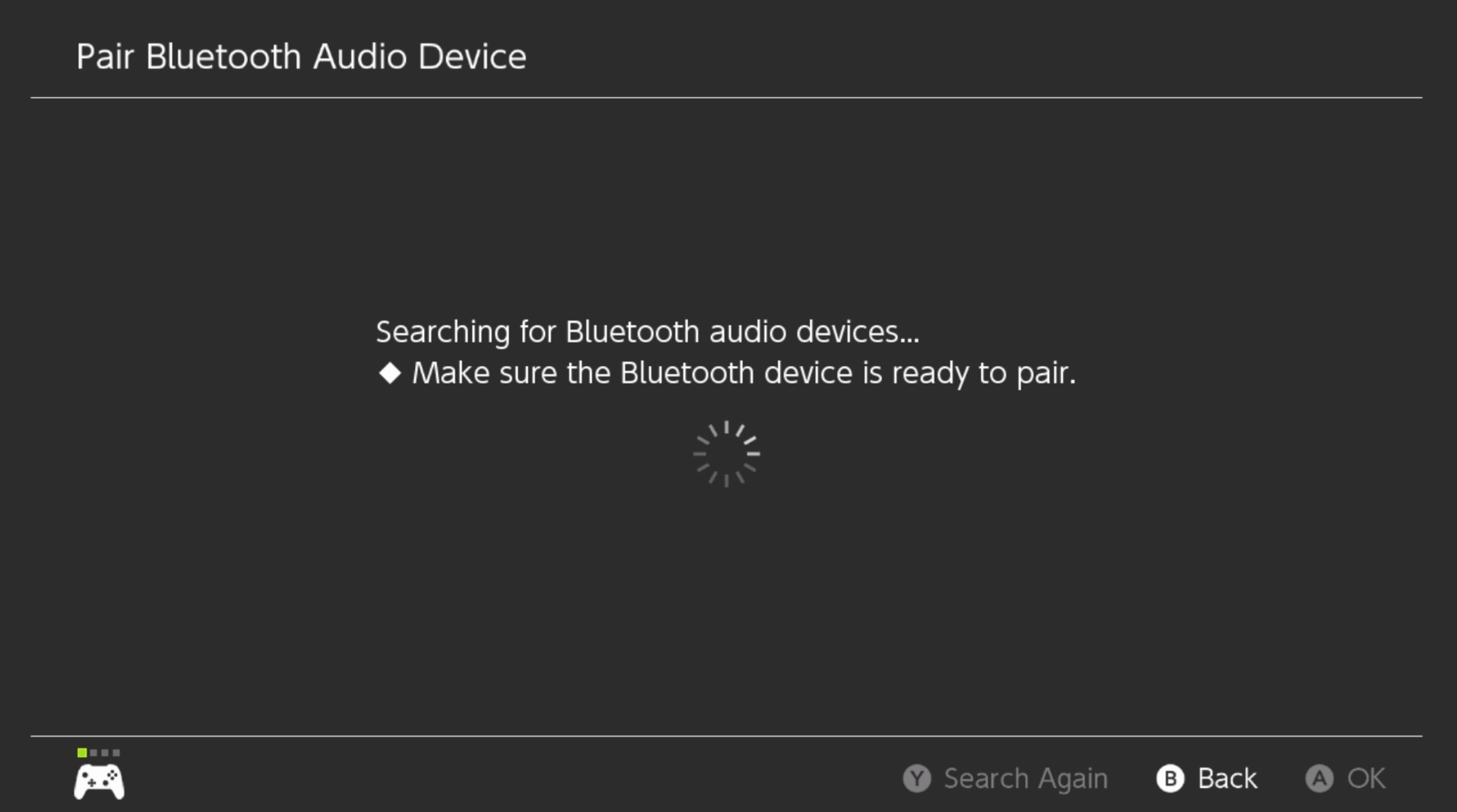 Nintendo Switch searches for nearby Bluetooth audio devices.