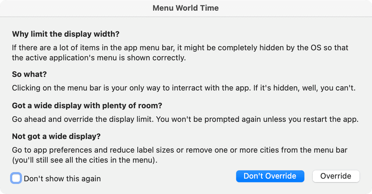 Override Mac menu bar display limit