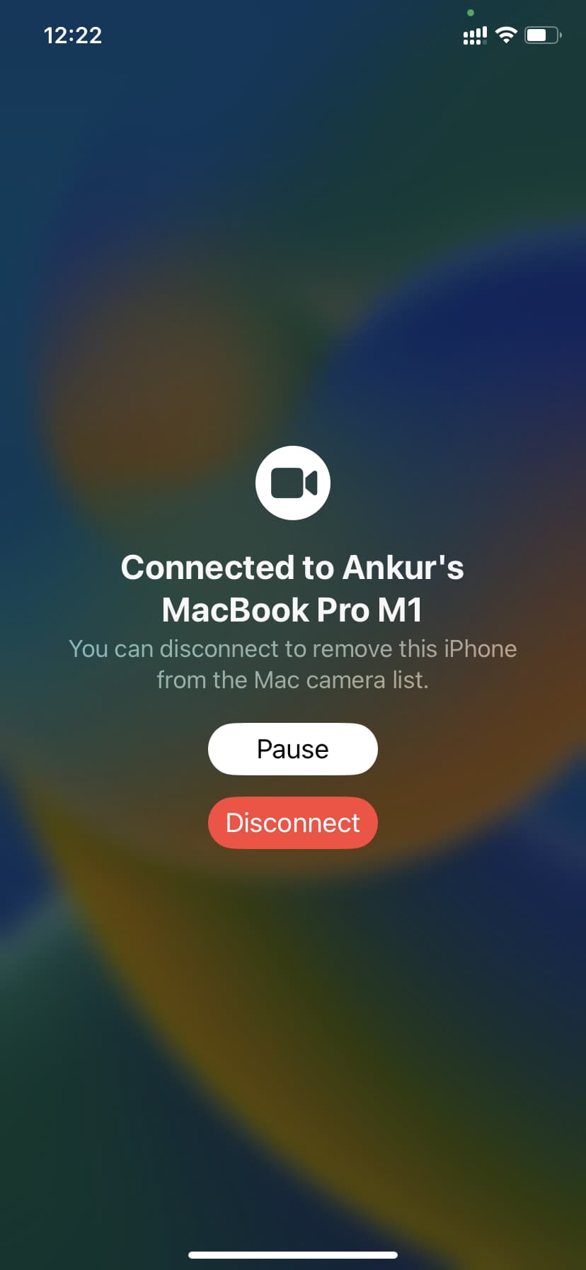 Pause or Disconnect iPhone as webcam on Mac