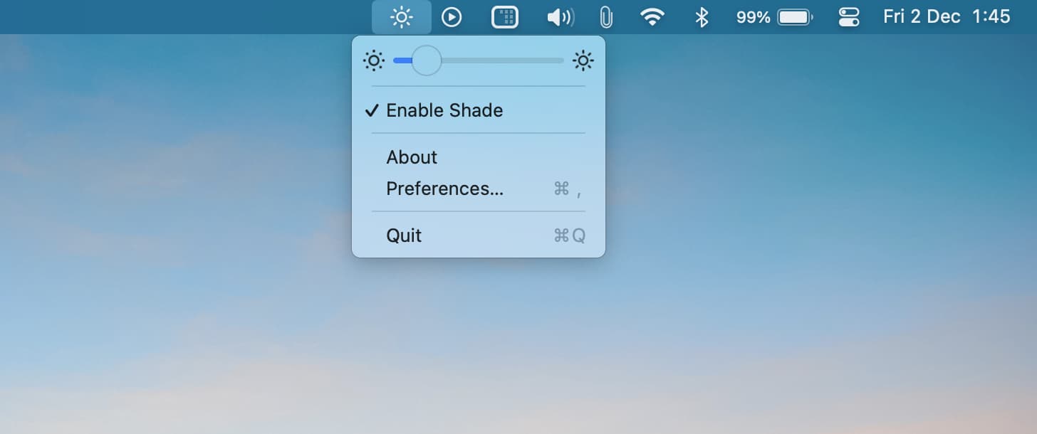 QuickShade enabled to further decrease Mac's screen brightness