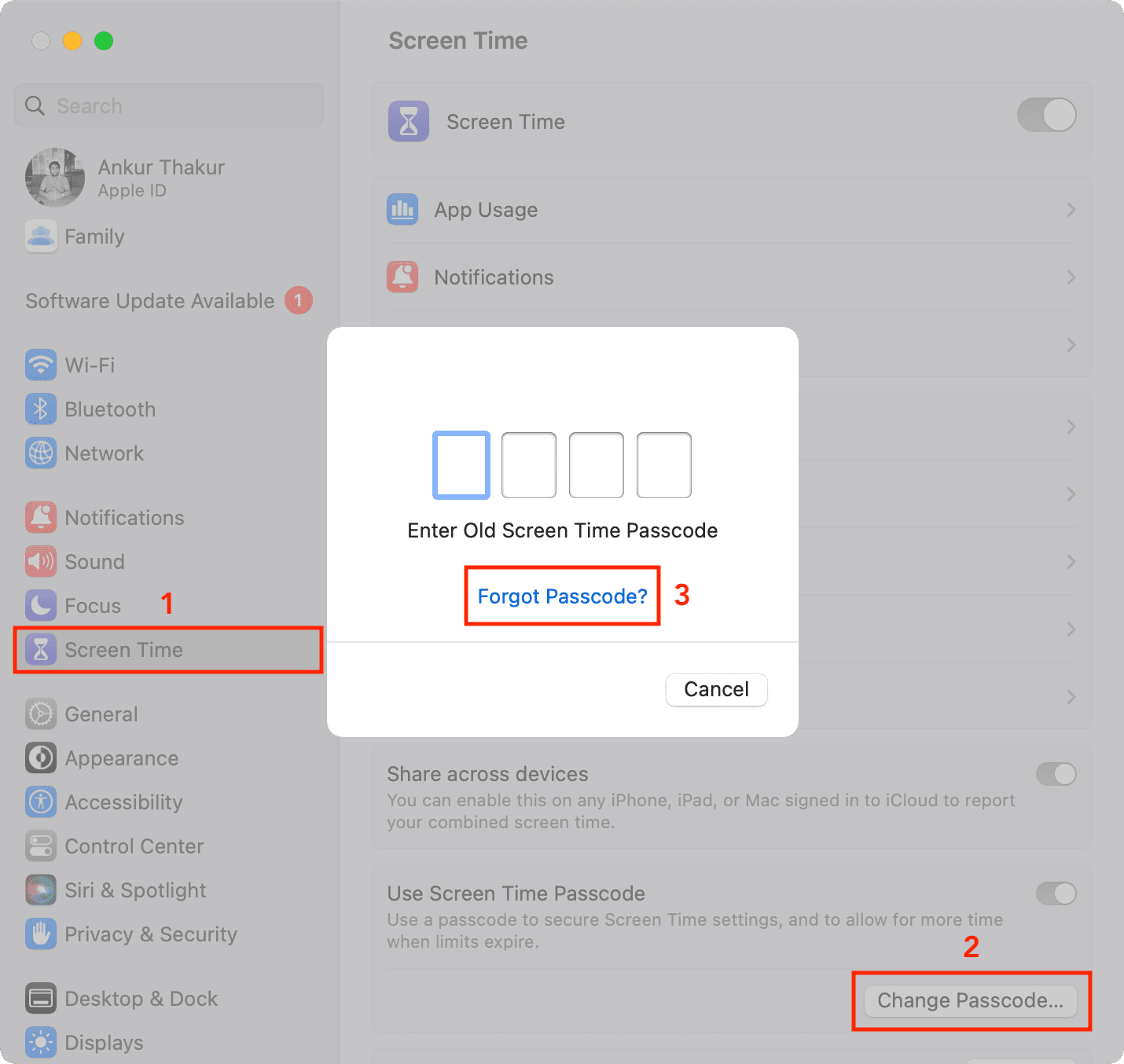 Reset Screen Time passcode on Mac