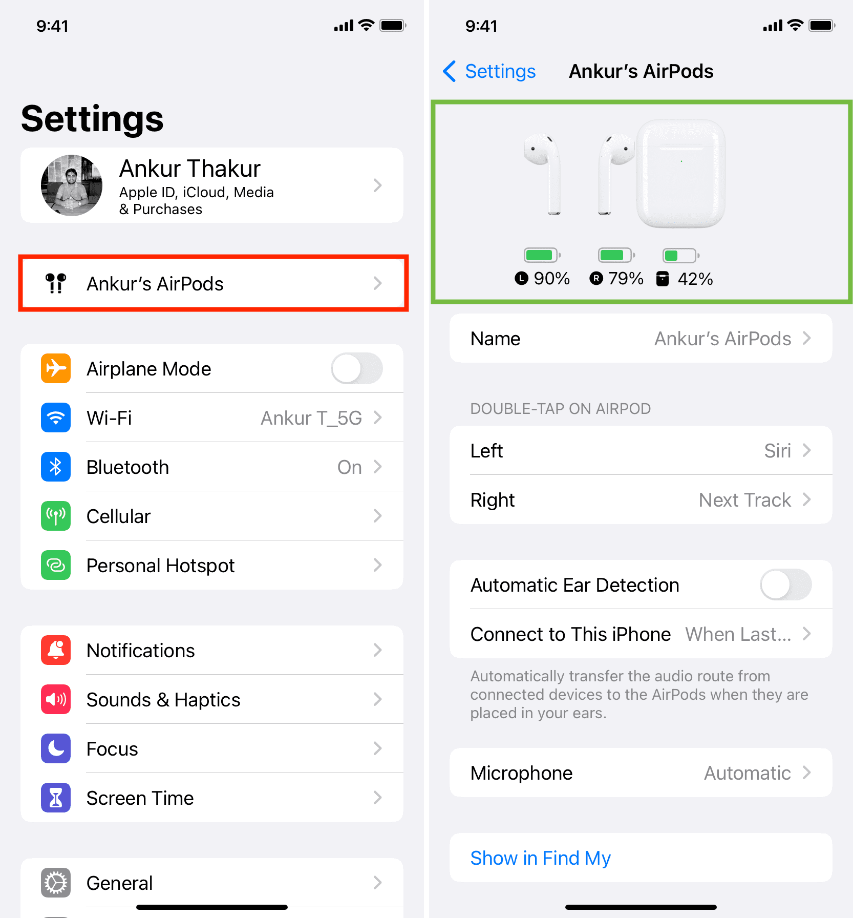 See AirPods battery percentage in iPhone Settings app