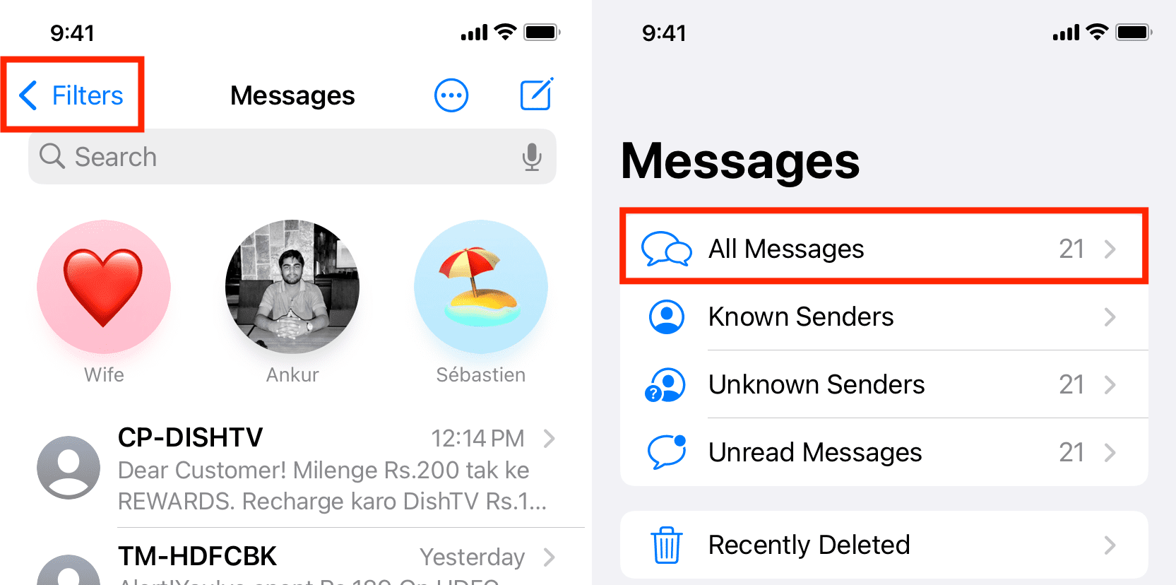 See all messages on iPhone without filters
