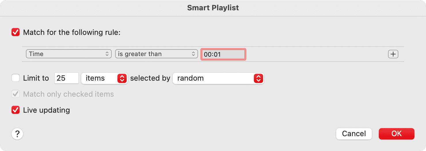 Set Smart Playlist conditions
