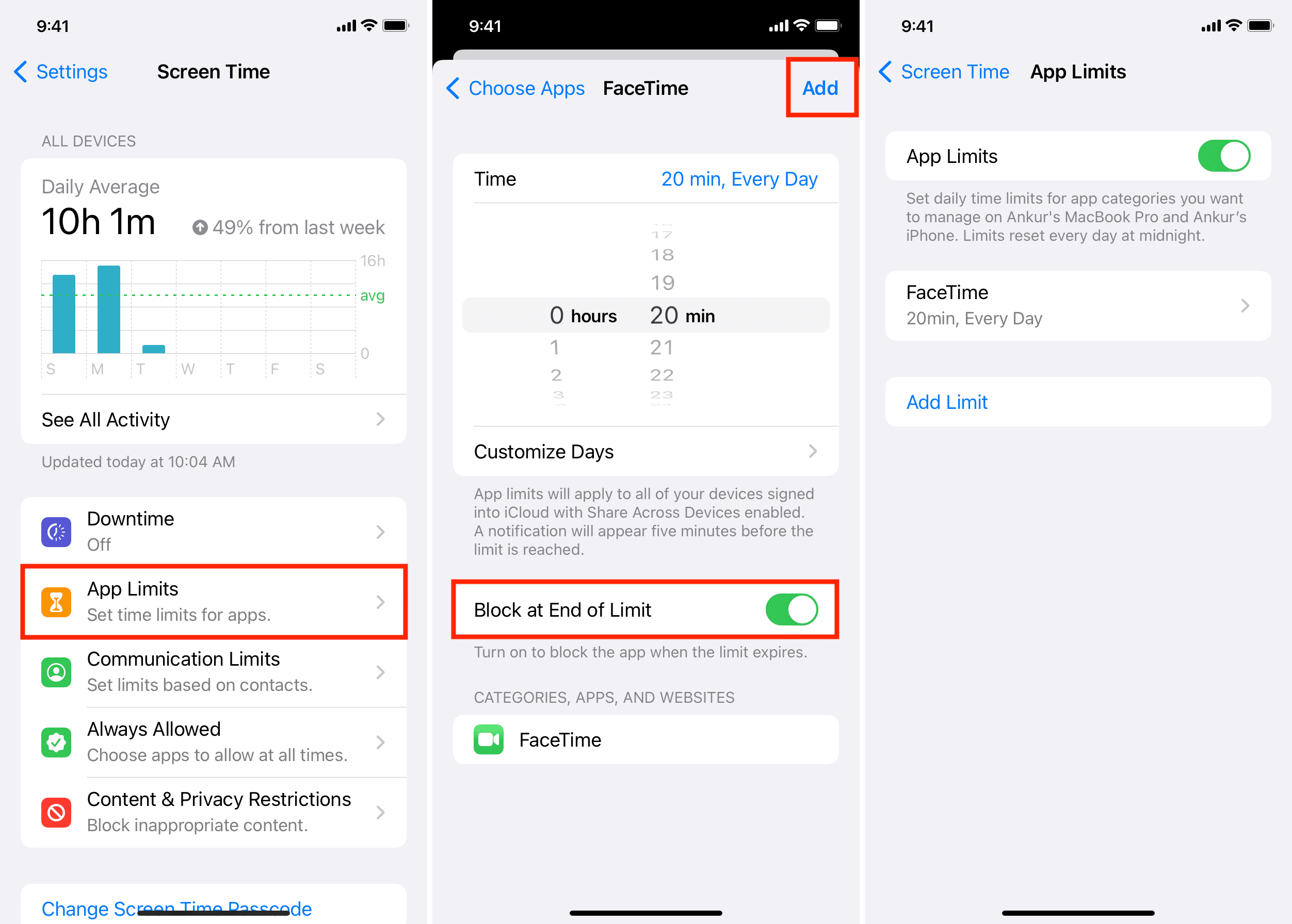 Set daily time limit for FaceTime on iPhone