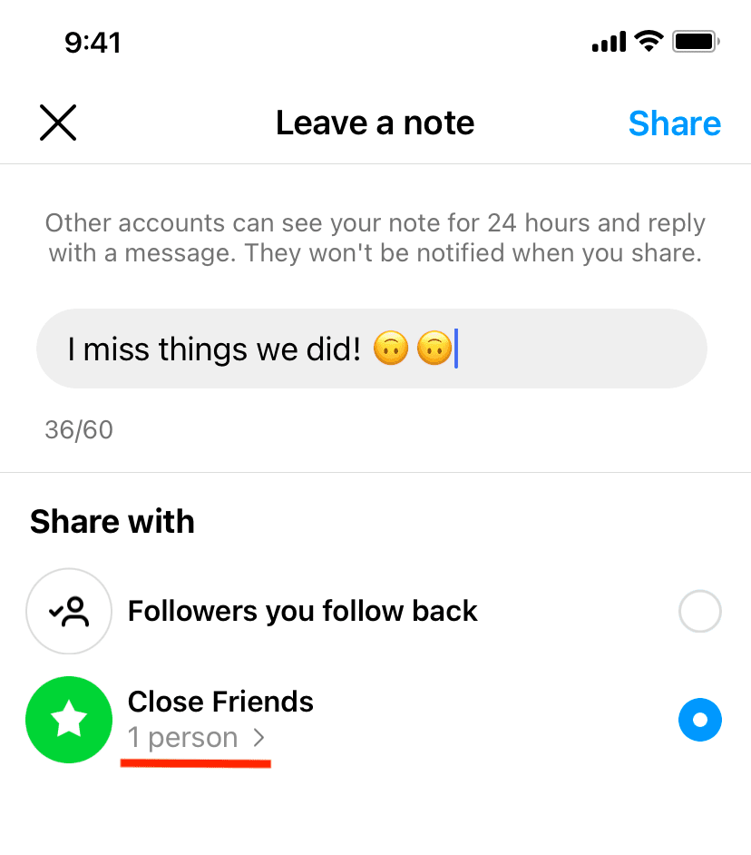 Share Instagram Notes with one Close Friend
