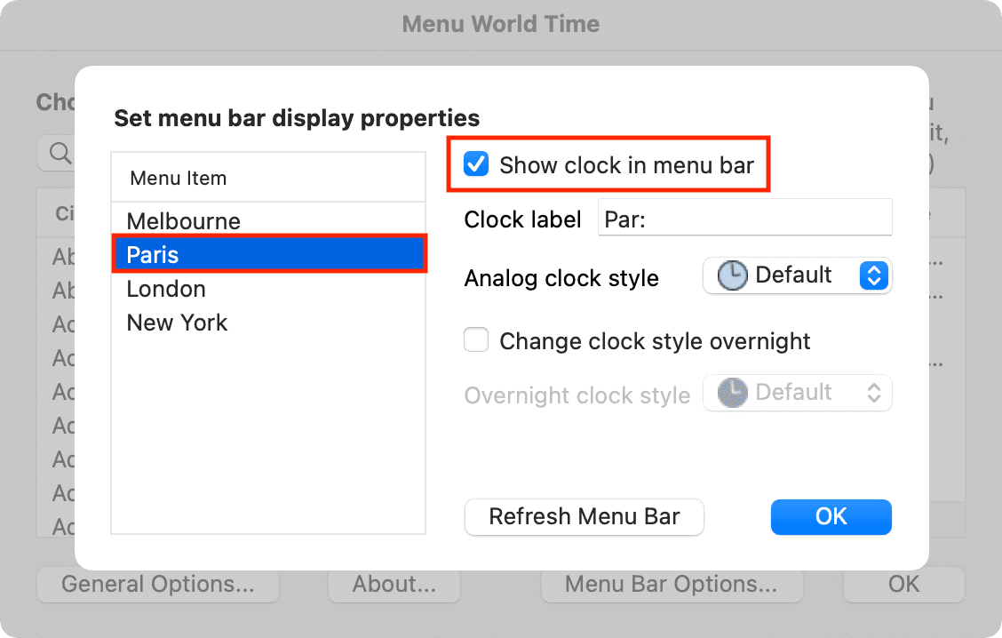 Show city time in Mac menu bar