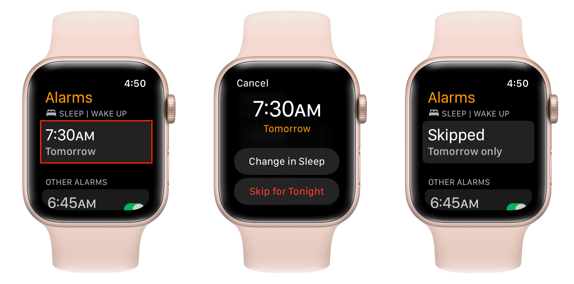 Skip Sleep Schedule wake-up alarm on Apple Watch