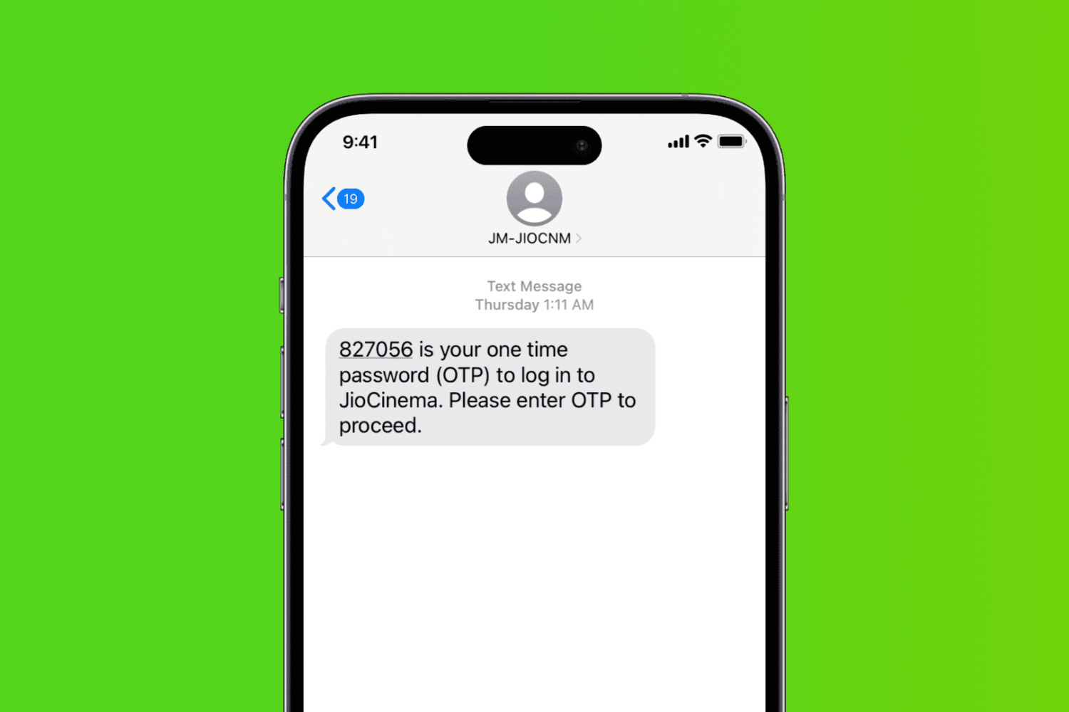 Text message with OTP on iPhone