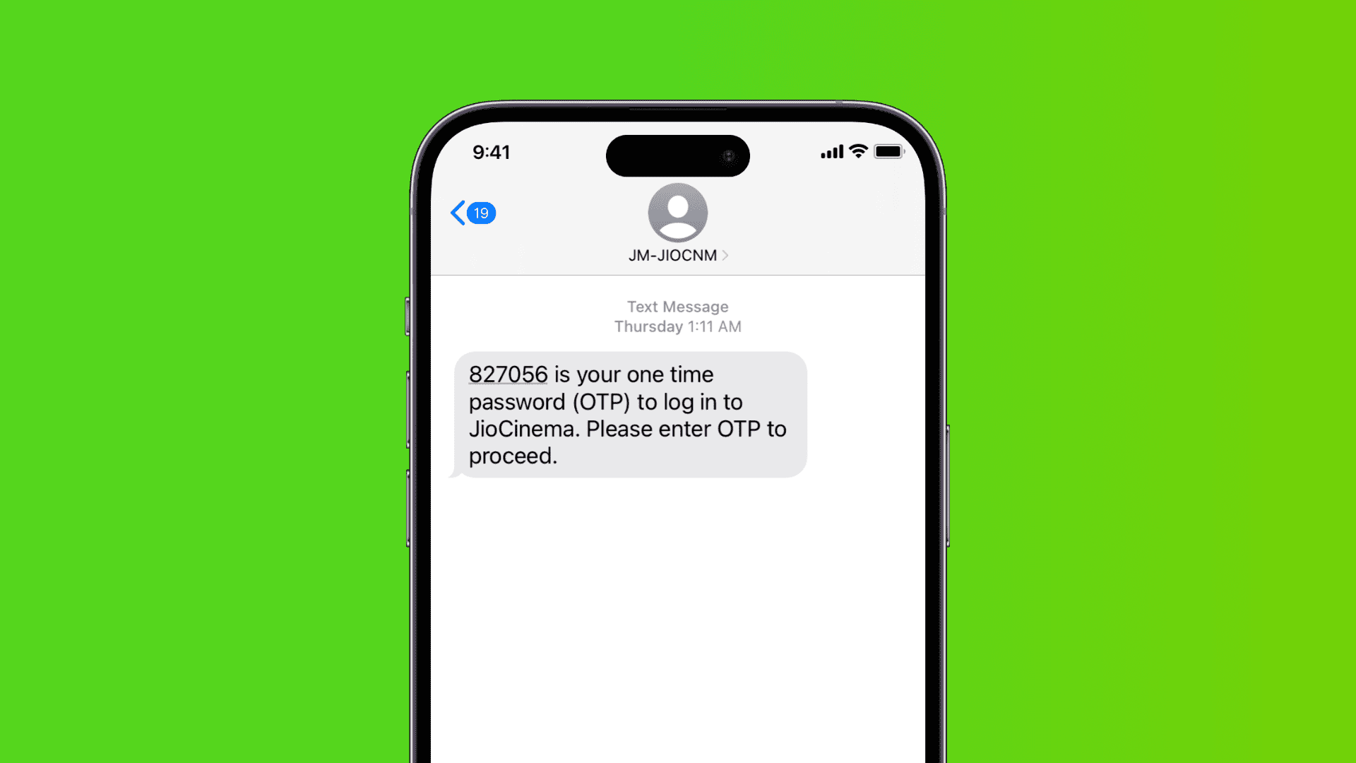 Text message with OTP on iPhone