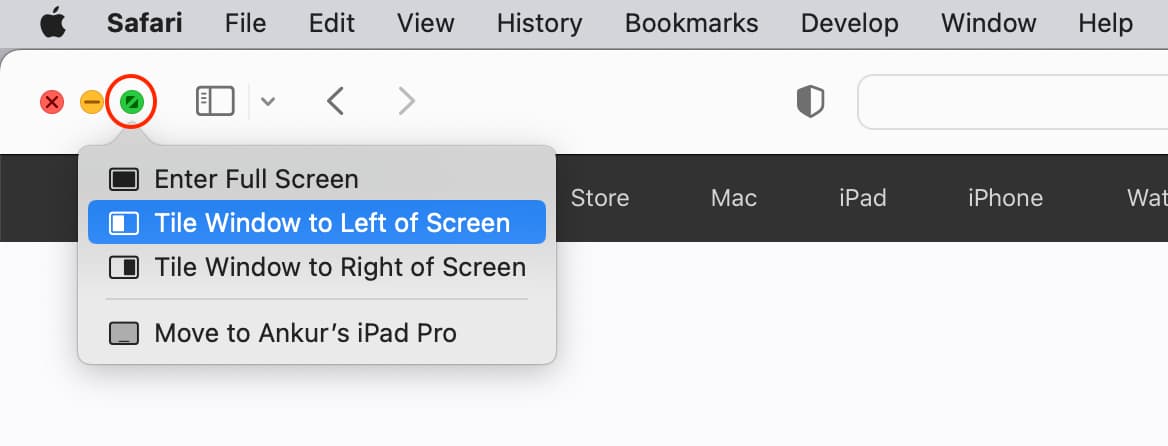 Tile Window to Left of Screen or Tile Window to Right of Screen on Mac
