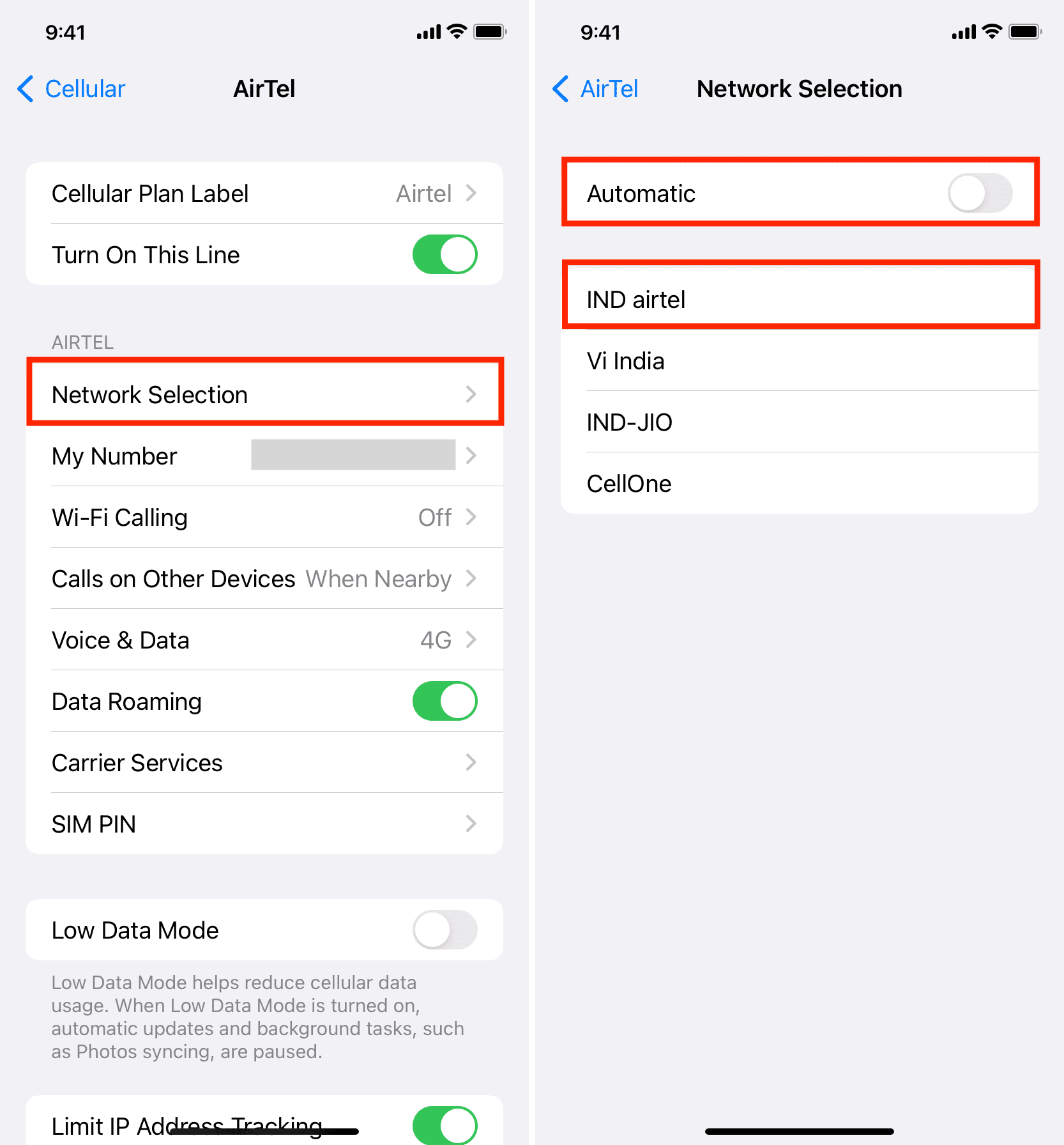 Turn off Automatic Network Selection on iPhone