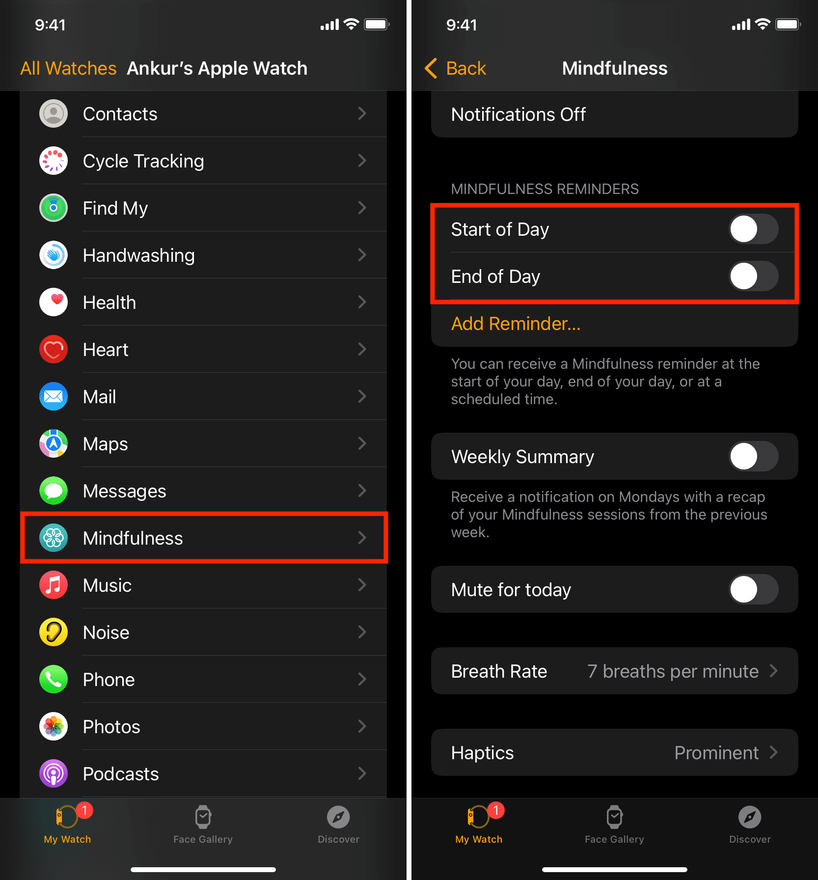 Turn off Mindfulness notifications on your Apple Watch using the iPhone Watch app