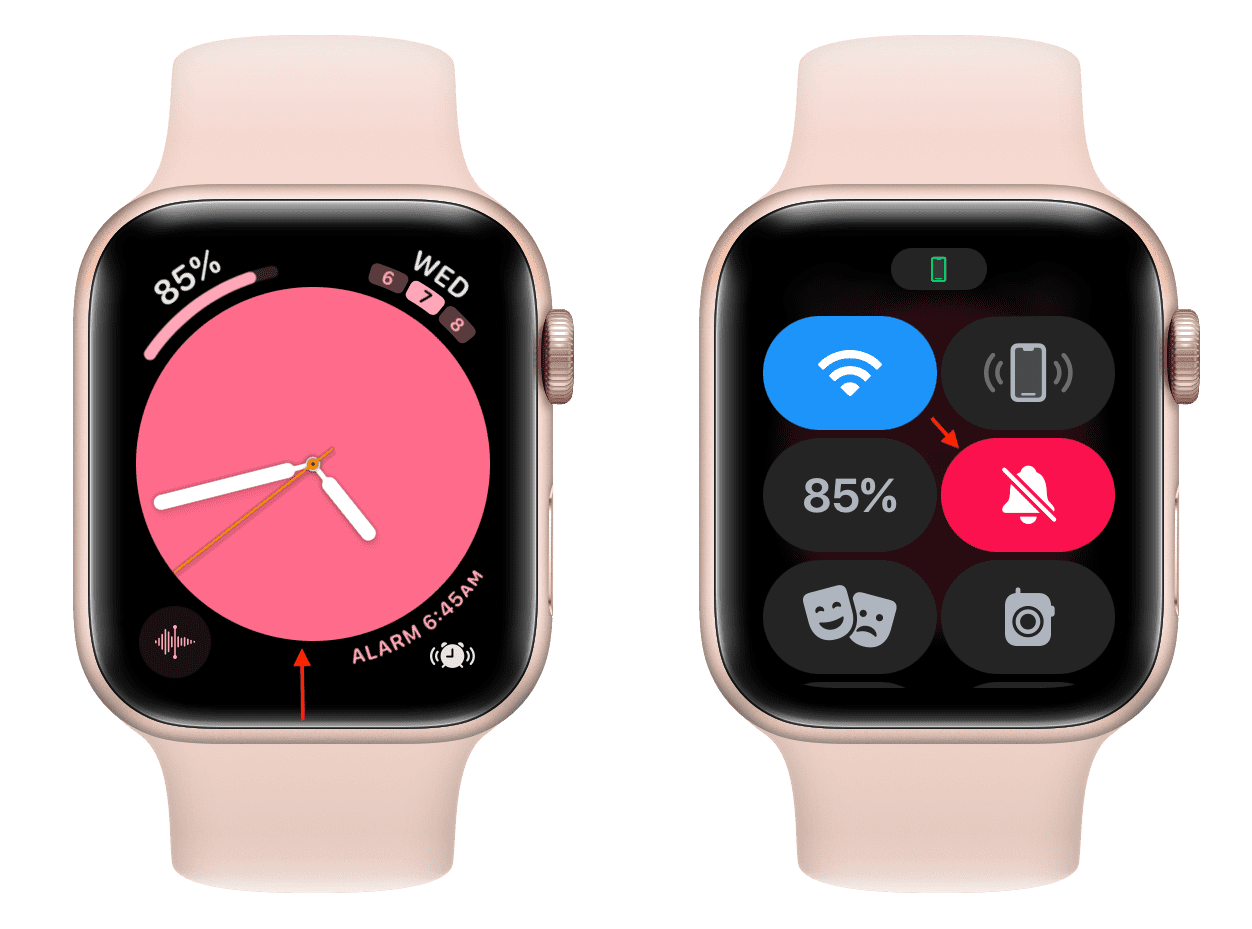 Turn on silent mode on Apple Watch to have an alarm that doesn't ring but only taps your wrist