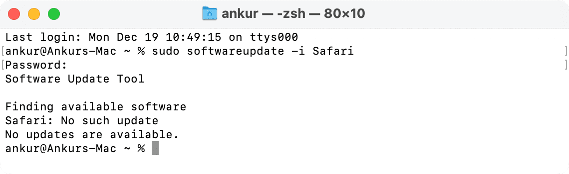 Update Safari using Terminal on Mac