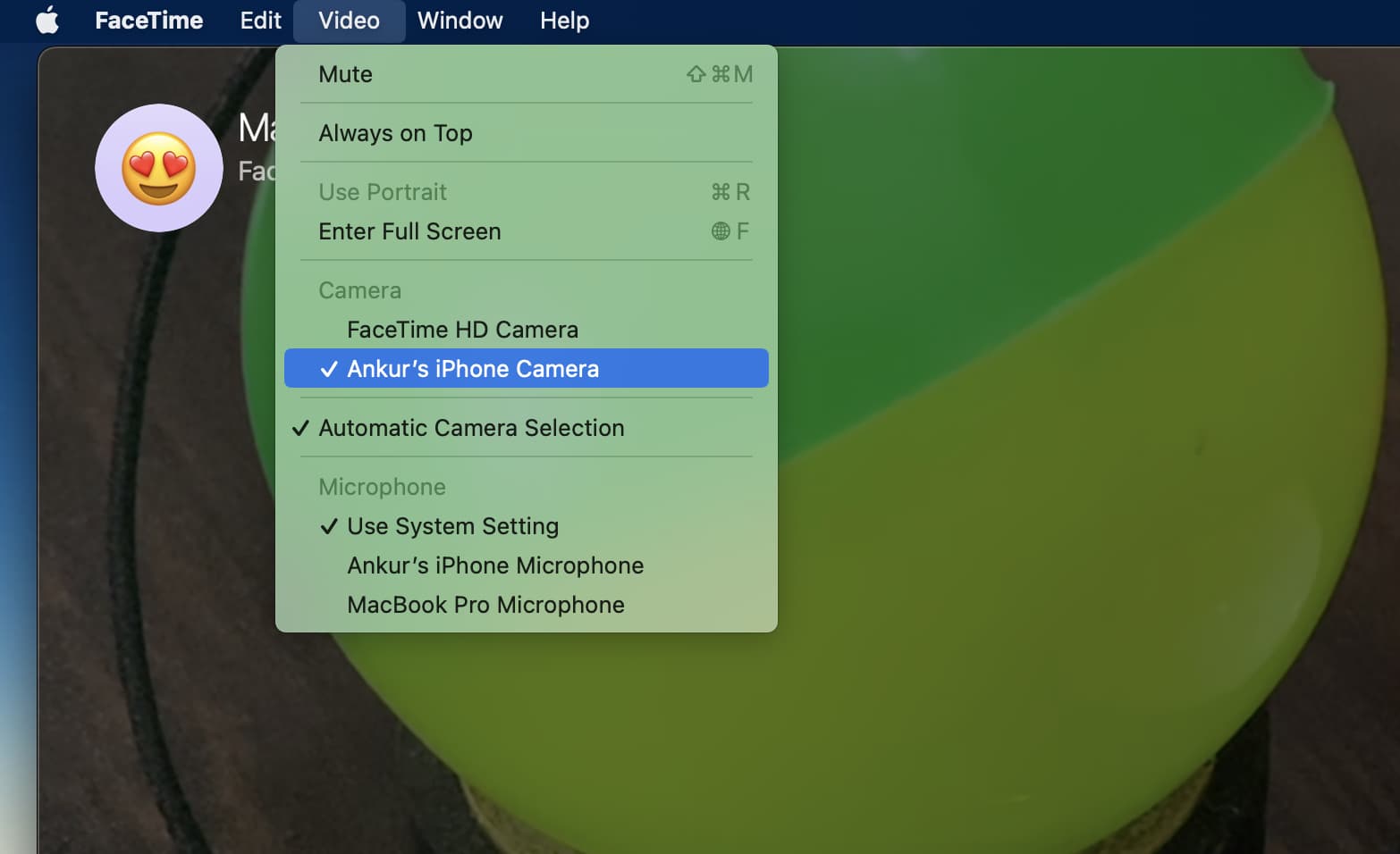 Verwenden Sie das iPhone als Mac-Webcam in einem FaceTime-Videoanruf