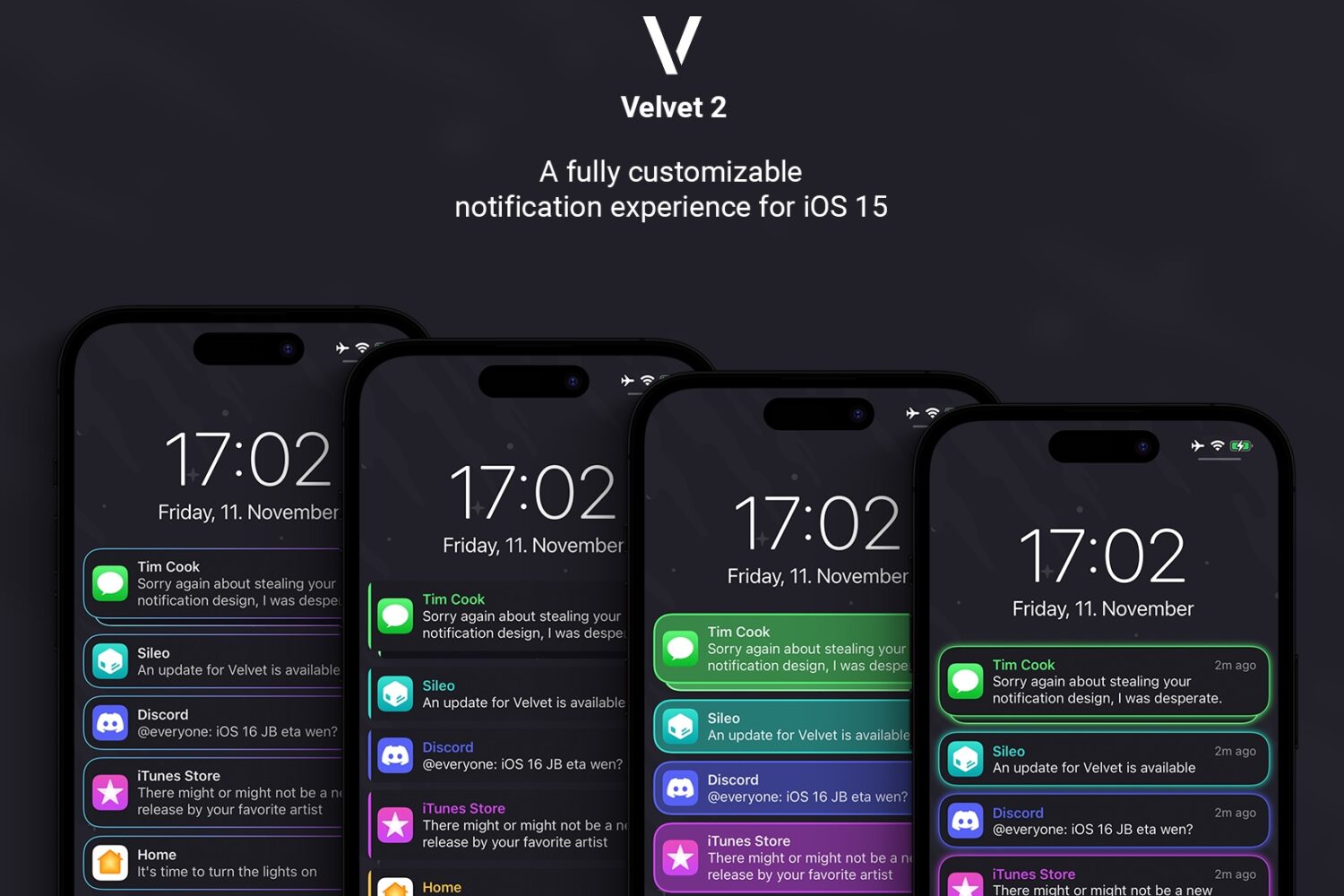 The Velvet 2 jailbreak tweak lets jailbroken iOS 15 users customize their banner notifications.