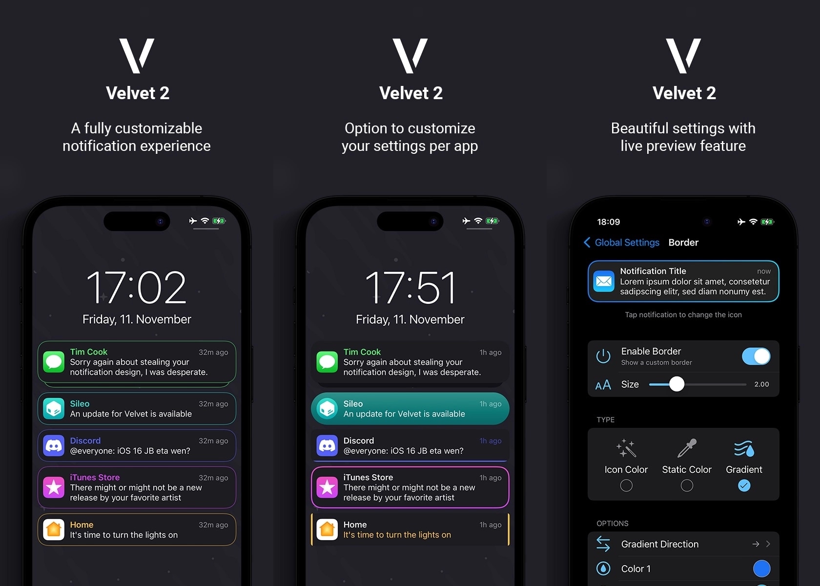Velvet 2 jailbreak tweak customizes notification banners on iOS 15.