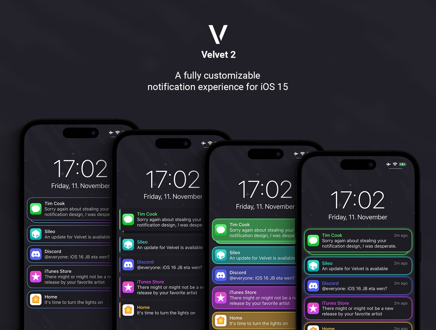Velvet 2 brings advanced banner notification colorization options to jailbroken iOS 15 devices
