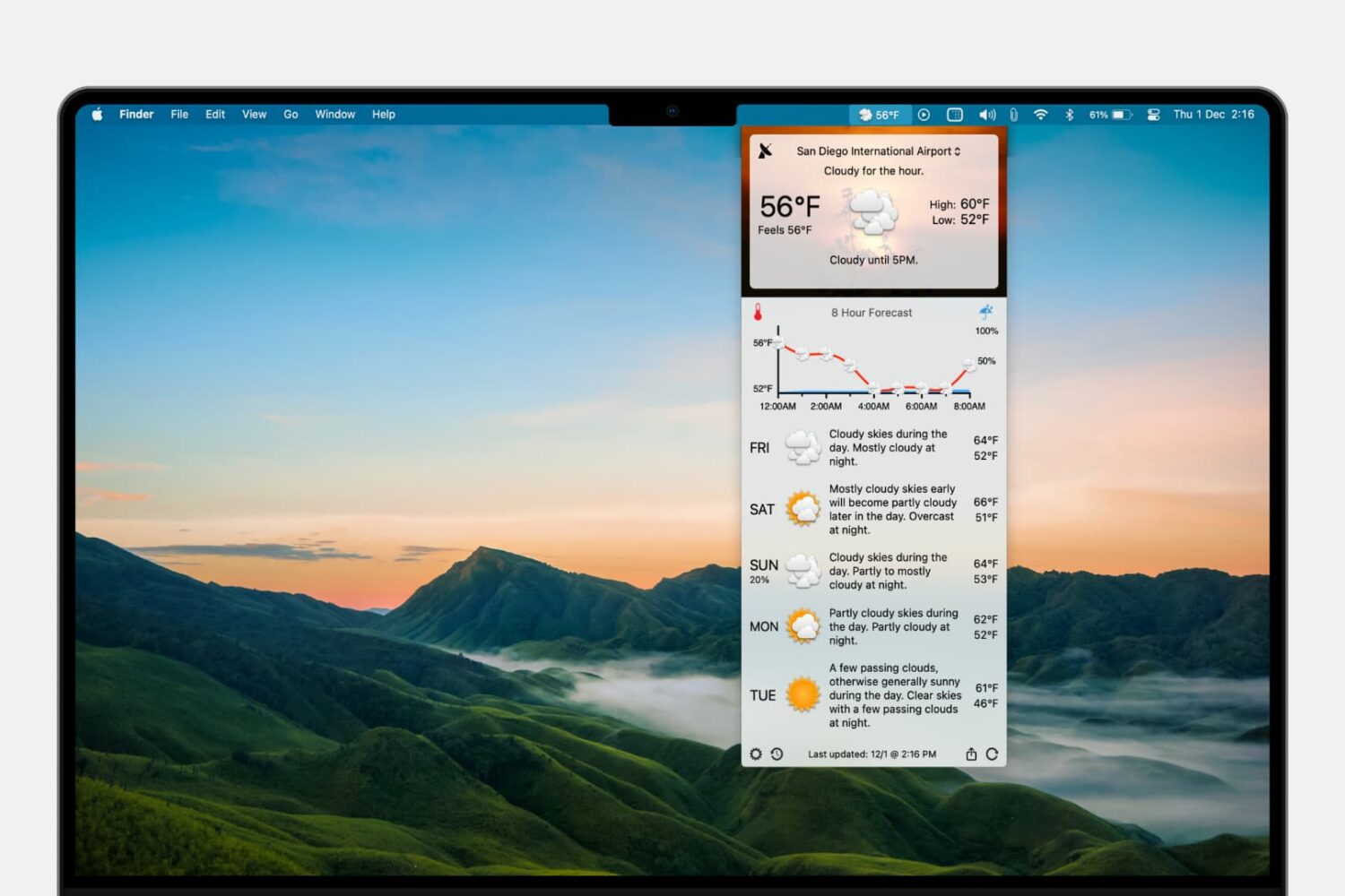 Seeing weather data from menu bar on Mac