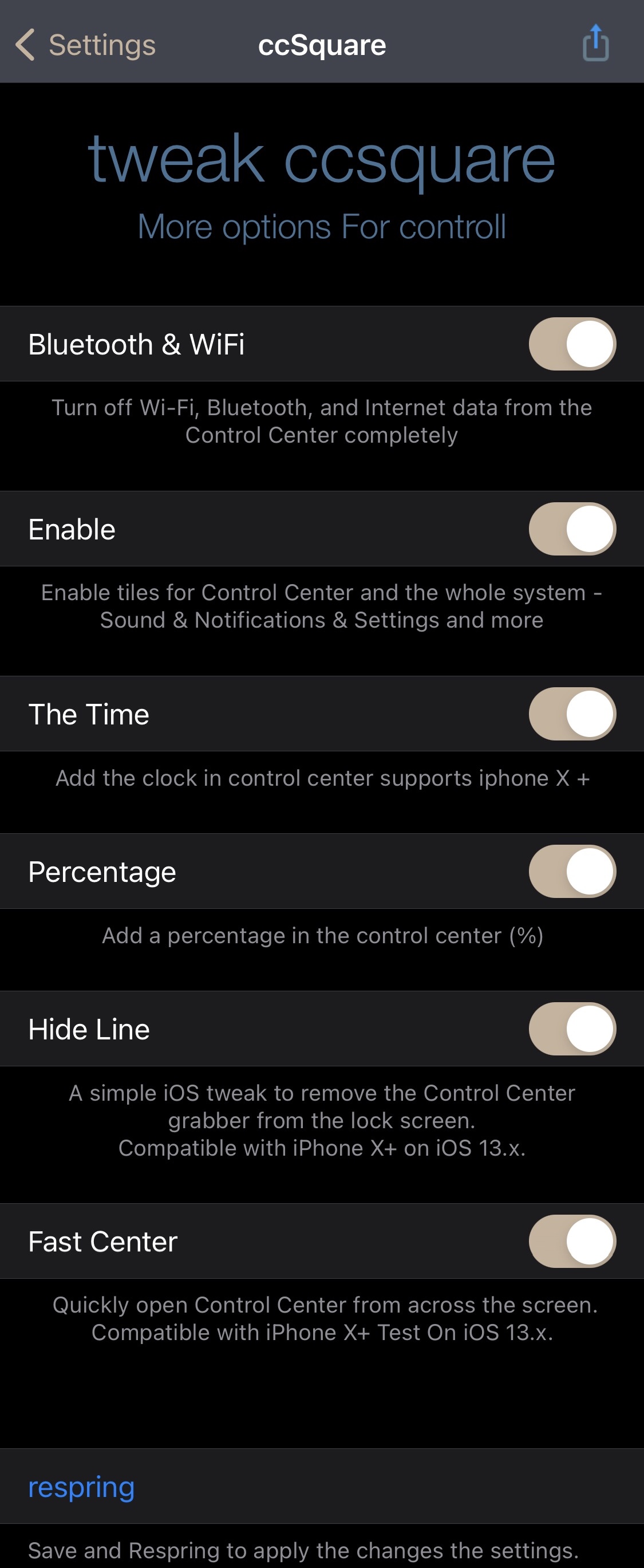 Options you can configure for ccsquare.