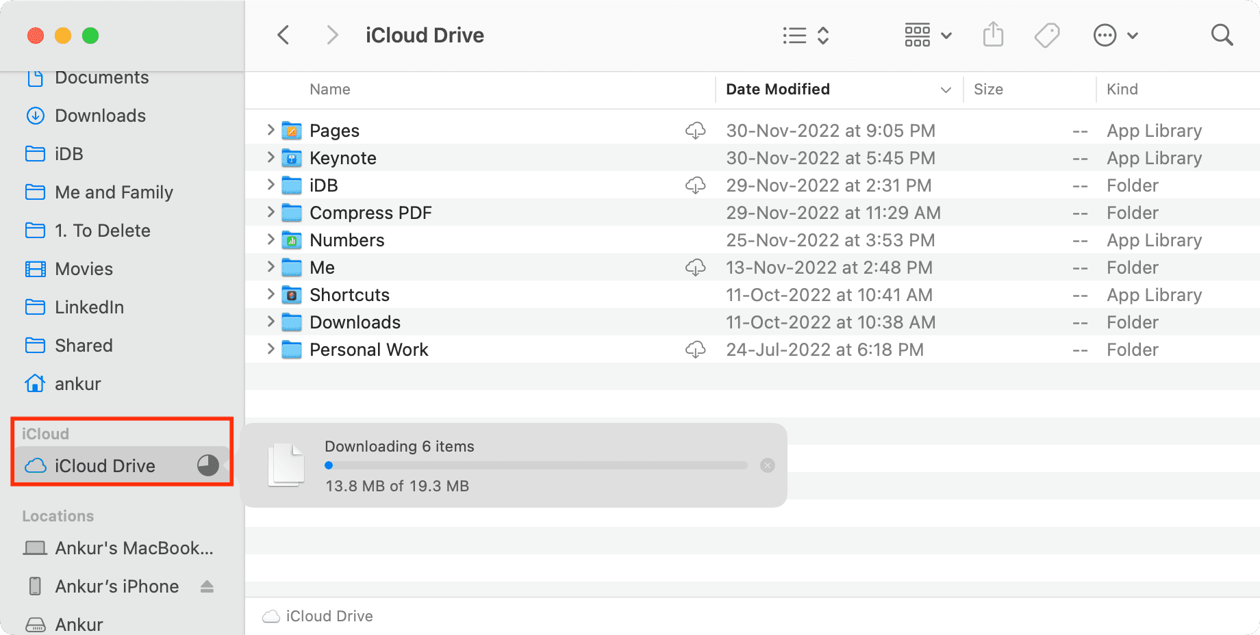 iCloud Drive section in Finder on Mac