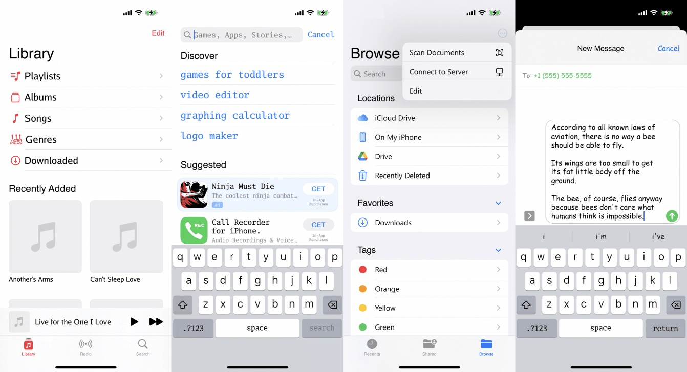 Different fonts applied to an iPhone with the MacDirtyCow bug.