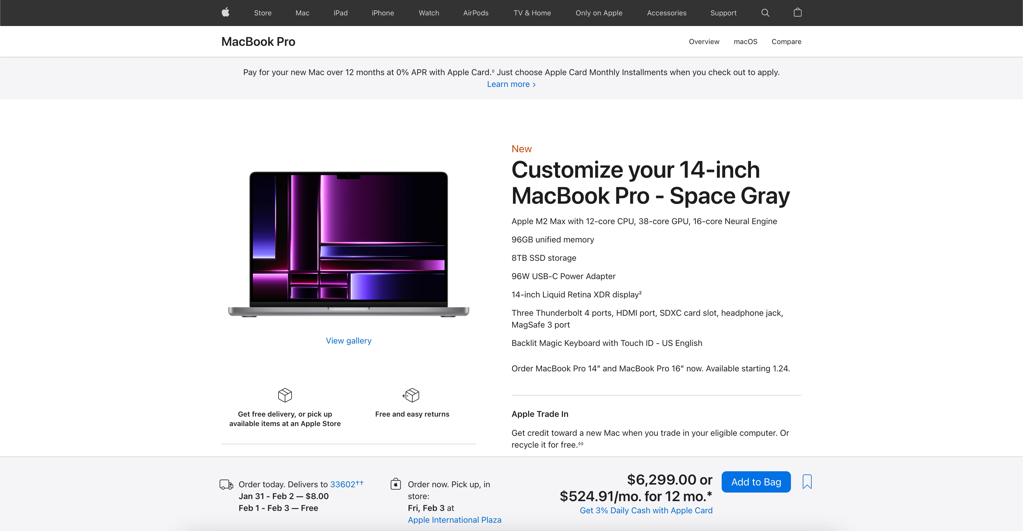 Cost of fully maxed out specs on 2023 14-inch MacBook Pro.