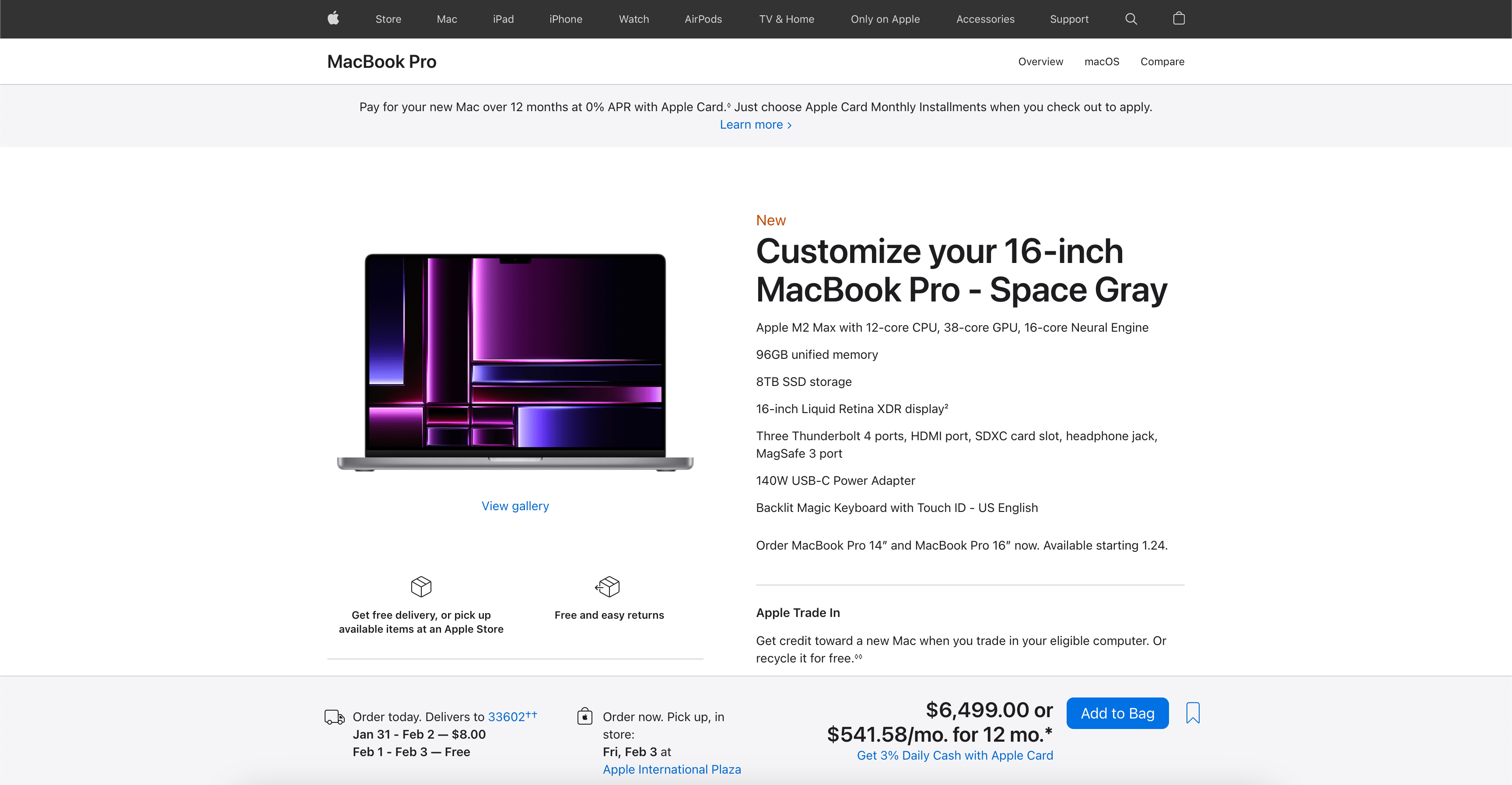 Cost of fully maxed out specs on 2023 16-inch MacBook Pro.