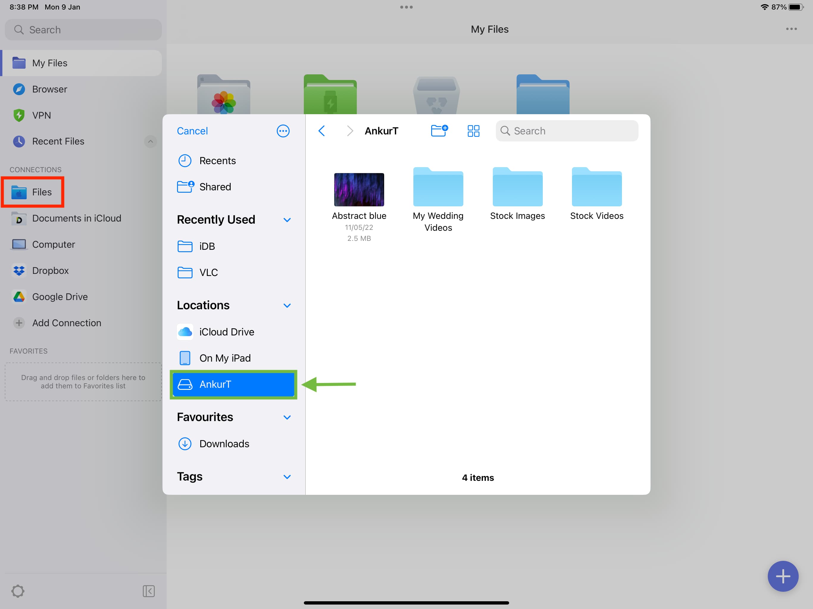 Access connected drive in Documents app on iPad