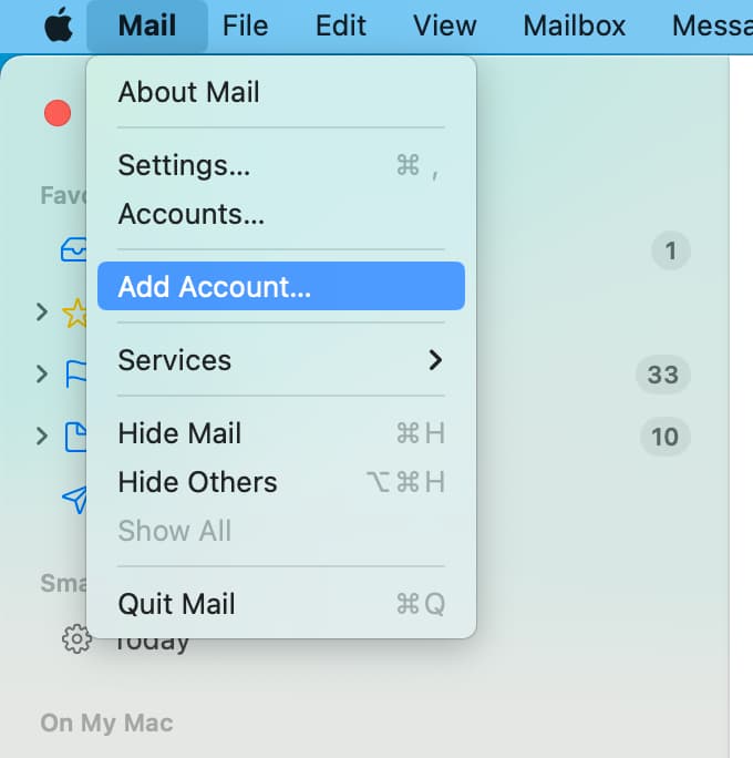 Add account in Mail app on Mac