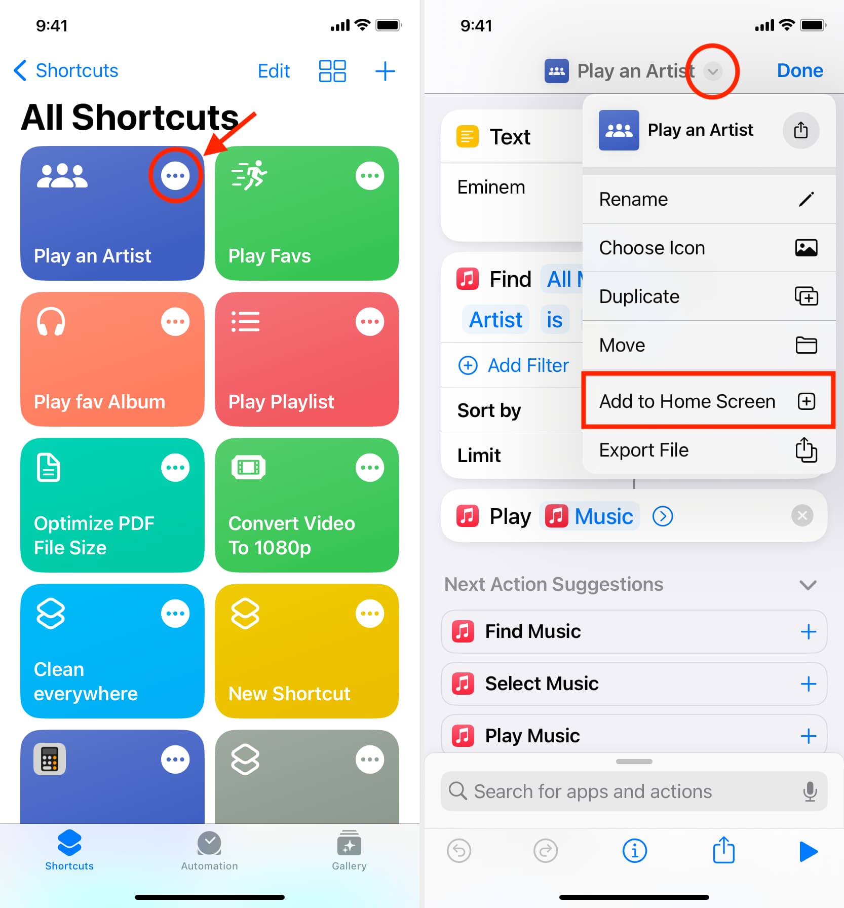 Add iOS Shortcut to iPhone Home Screen